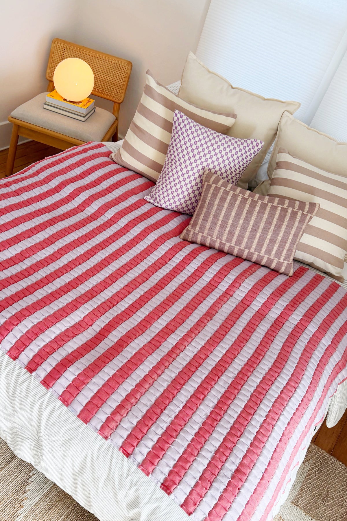 Archive New York Quilted Sujani Throw Blanket - Soft Lilac and Red