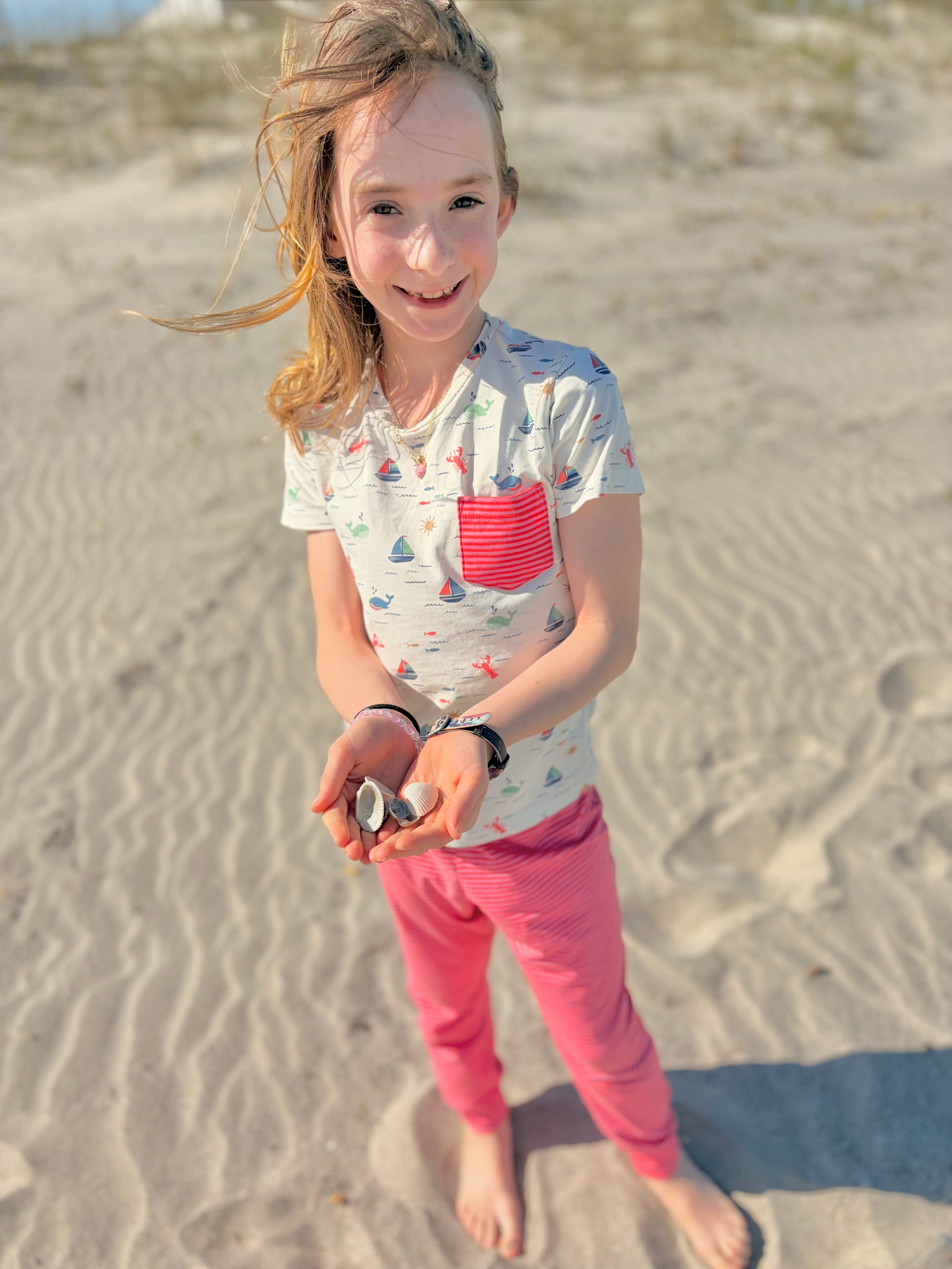 IzzyLee's Pocket Tee - Casco Bay Coral Stripe