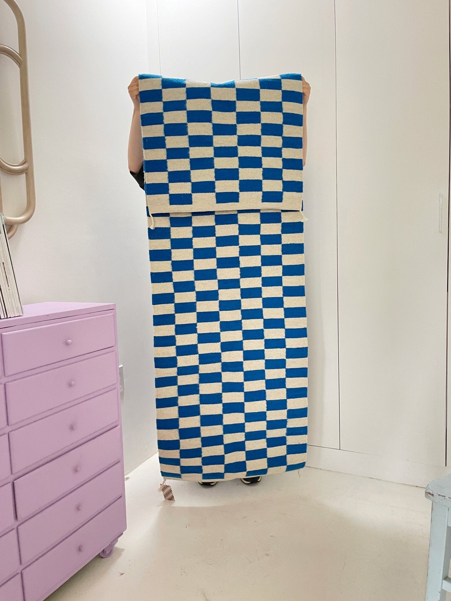 Archive New York Zapotec Checkered Rug in Blue & Ivory