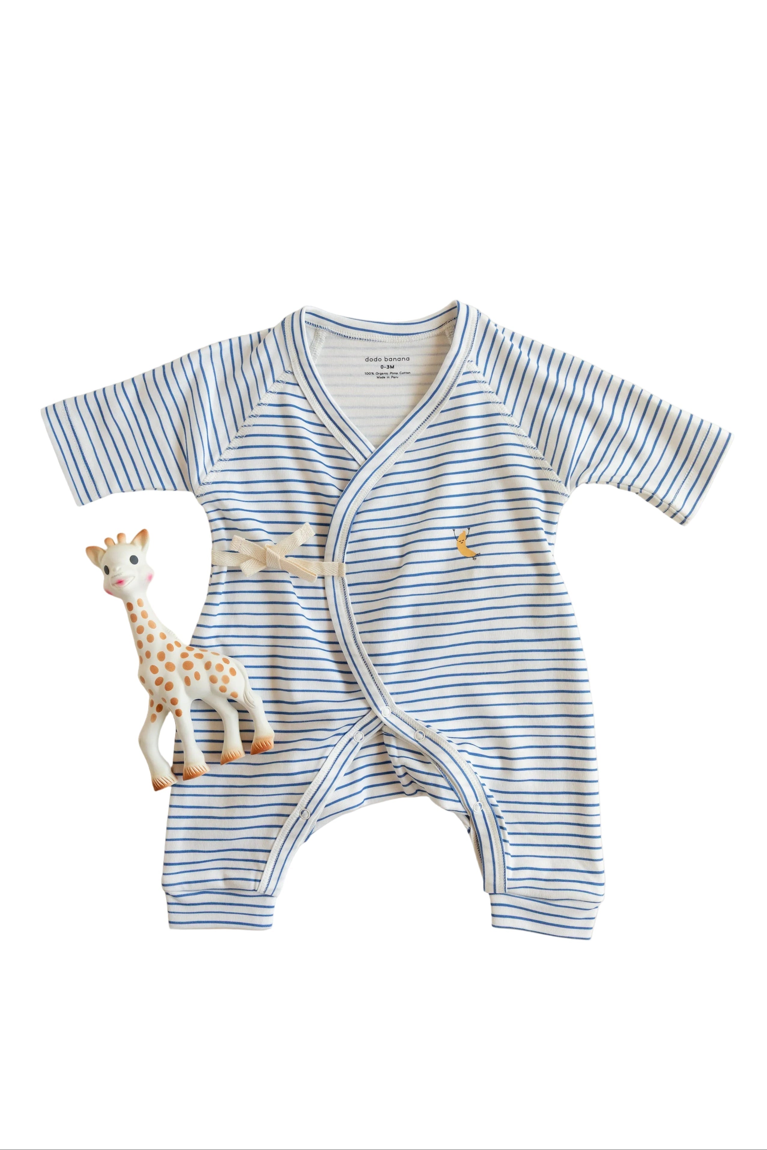 Dodo Banana Blue Stripe Print Baby Kimono Onesie