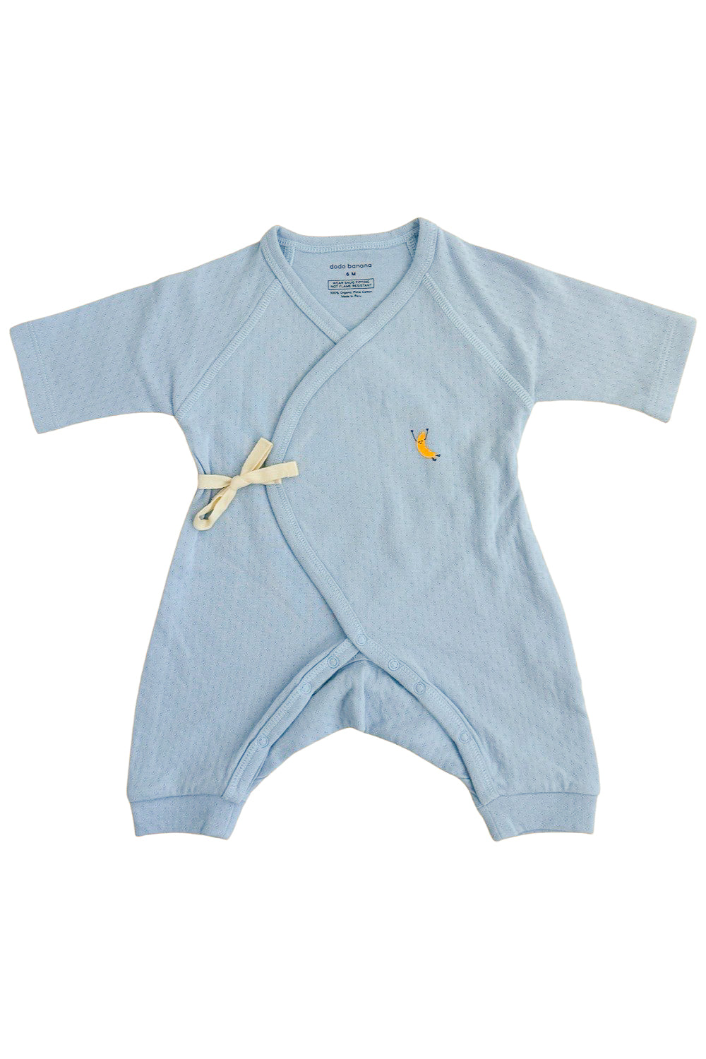 Dodo Banana soft blue pointelle baby kimono onesie