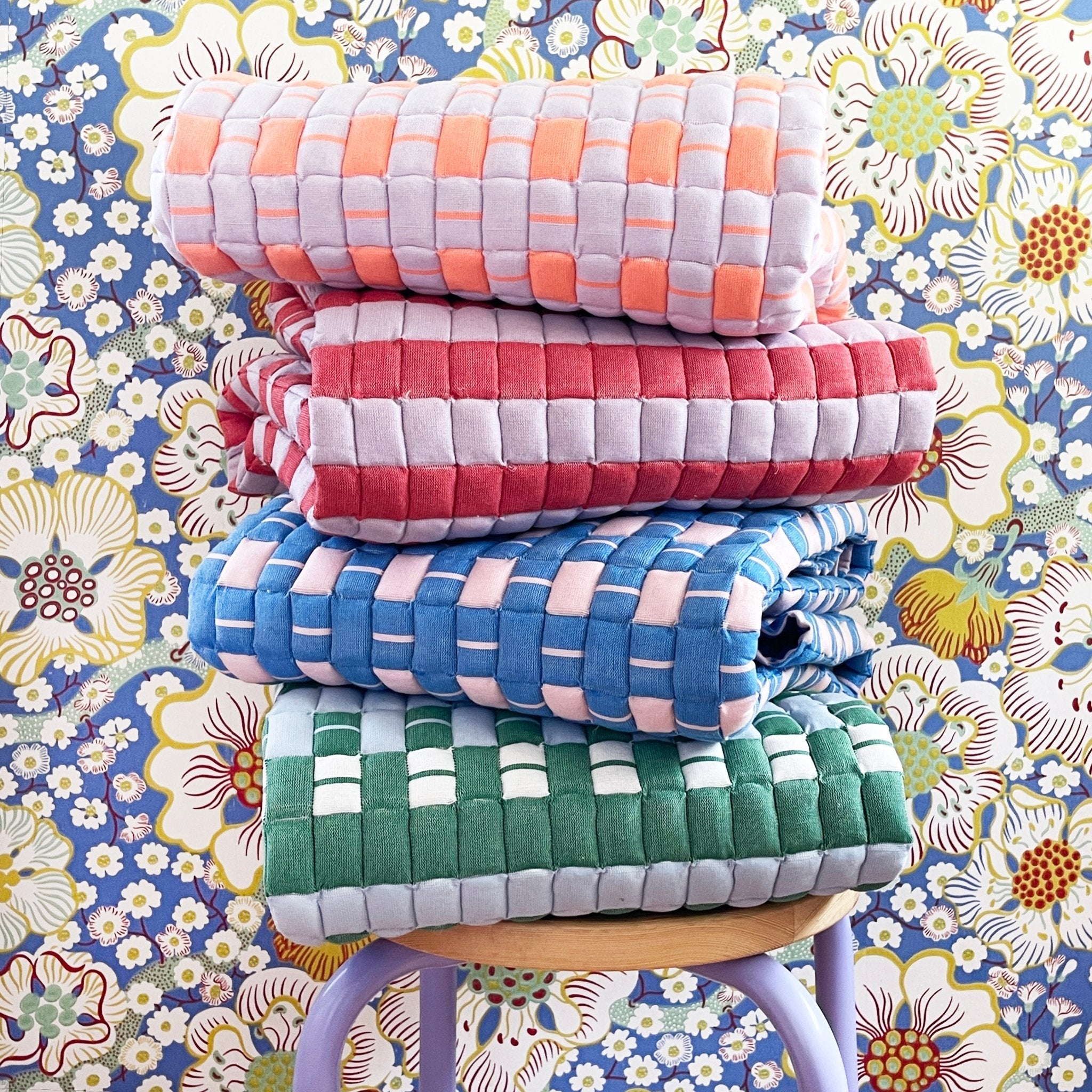 Backordered: Archive New York Quilted Sujani Throw Blanket - Pastel Lilac and Neon Orange