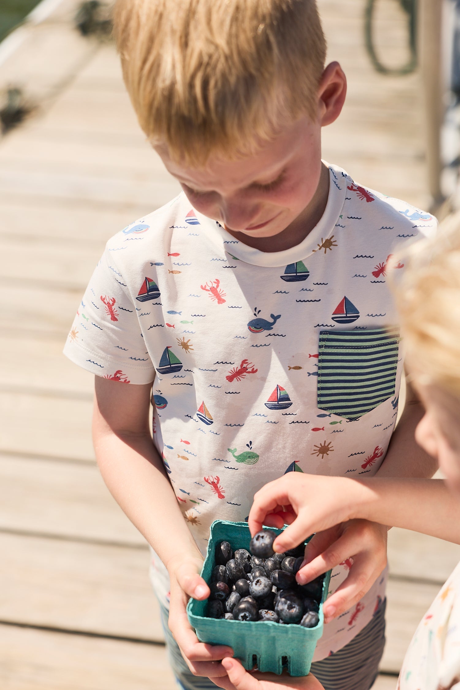 IzzyLee's Pocket Tee - Casco Bay Harbor Blue Stripe