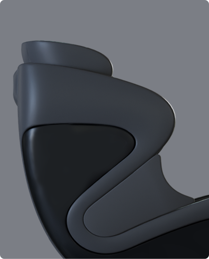 Black car seat with ergonomic design on a gray background
