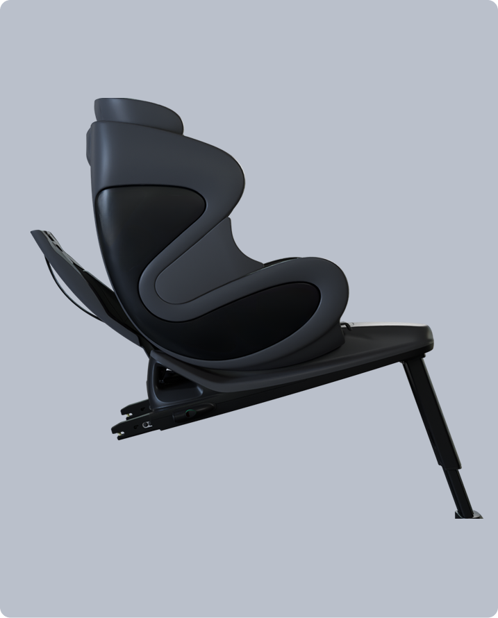 Black car seat with adjustable base on a light gray background