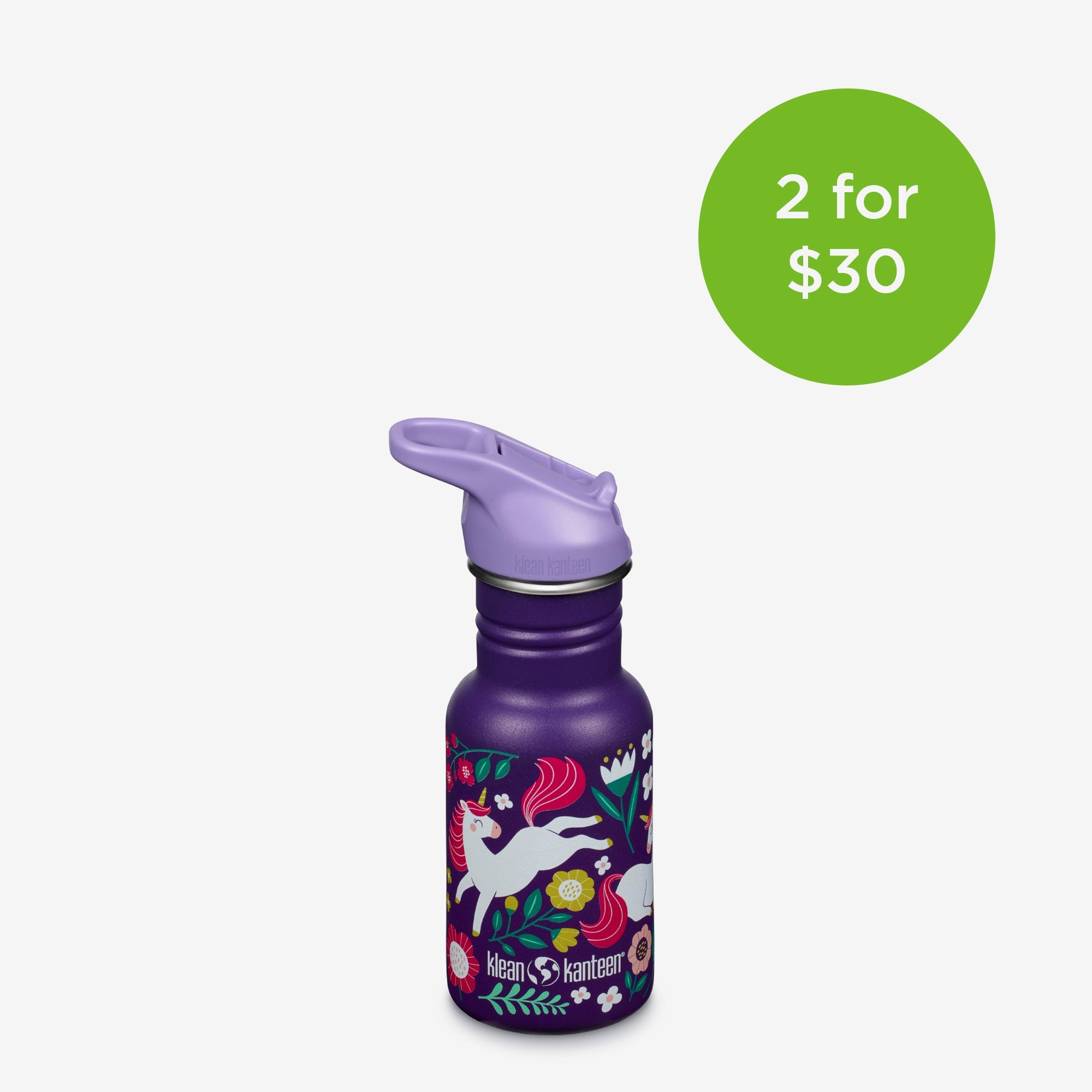 Klean Kanteen 12 oz Classic Kid's Water Bottle with Flip Seal Sport Cap and Straw