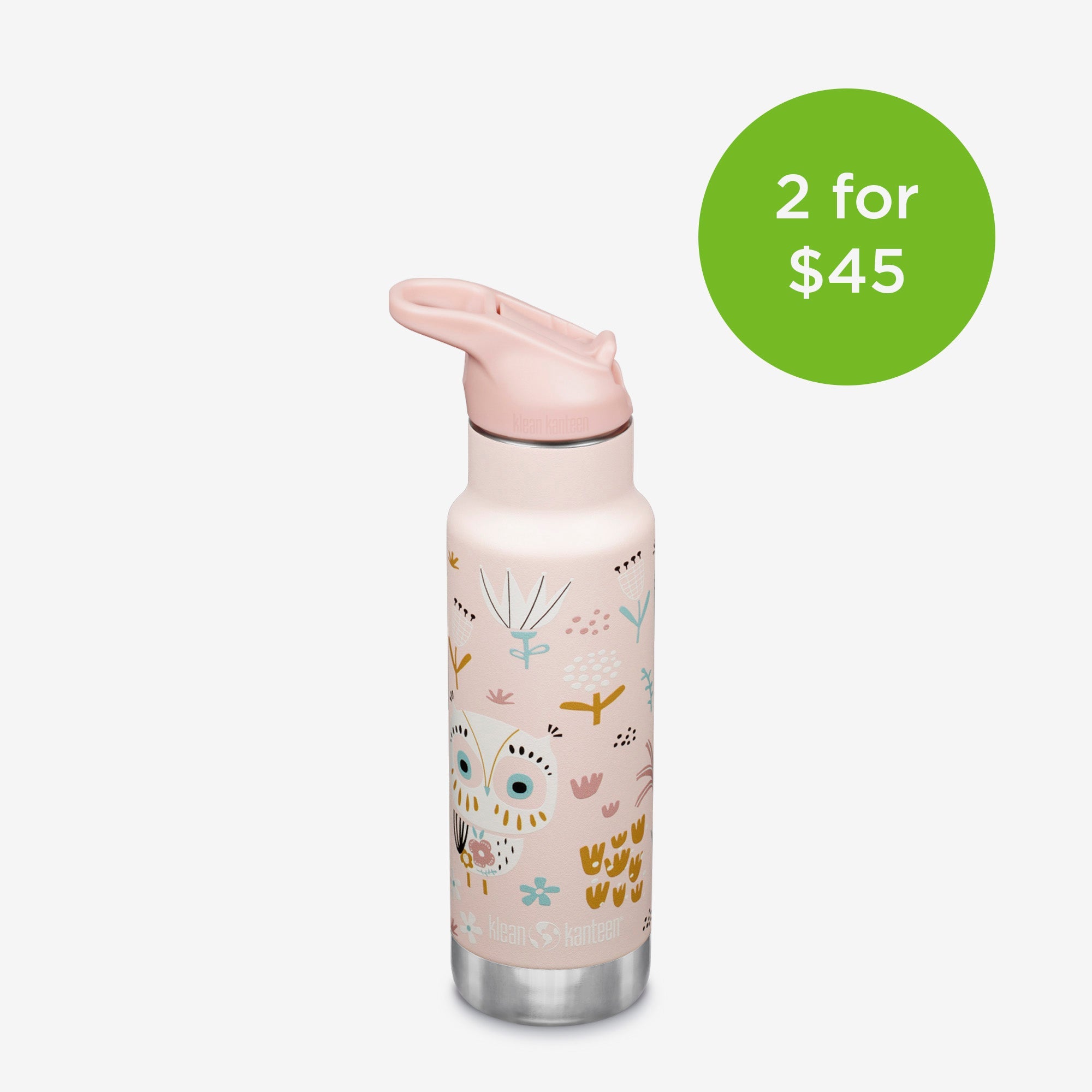 Klean Kanteen 12 oz Classic Kid's Insulated Water Bottle with Flip Seal Sport Cap and Straw