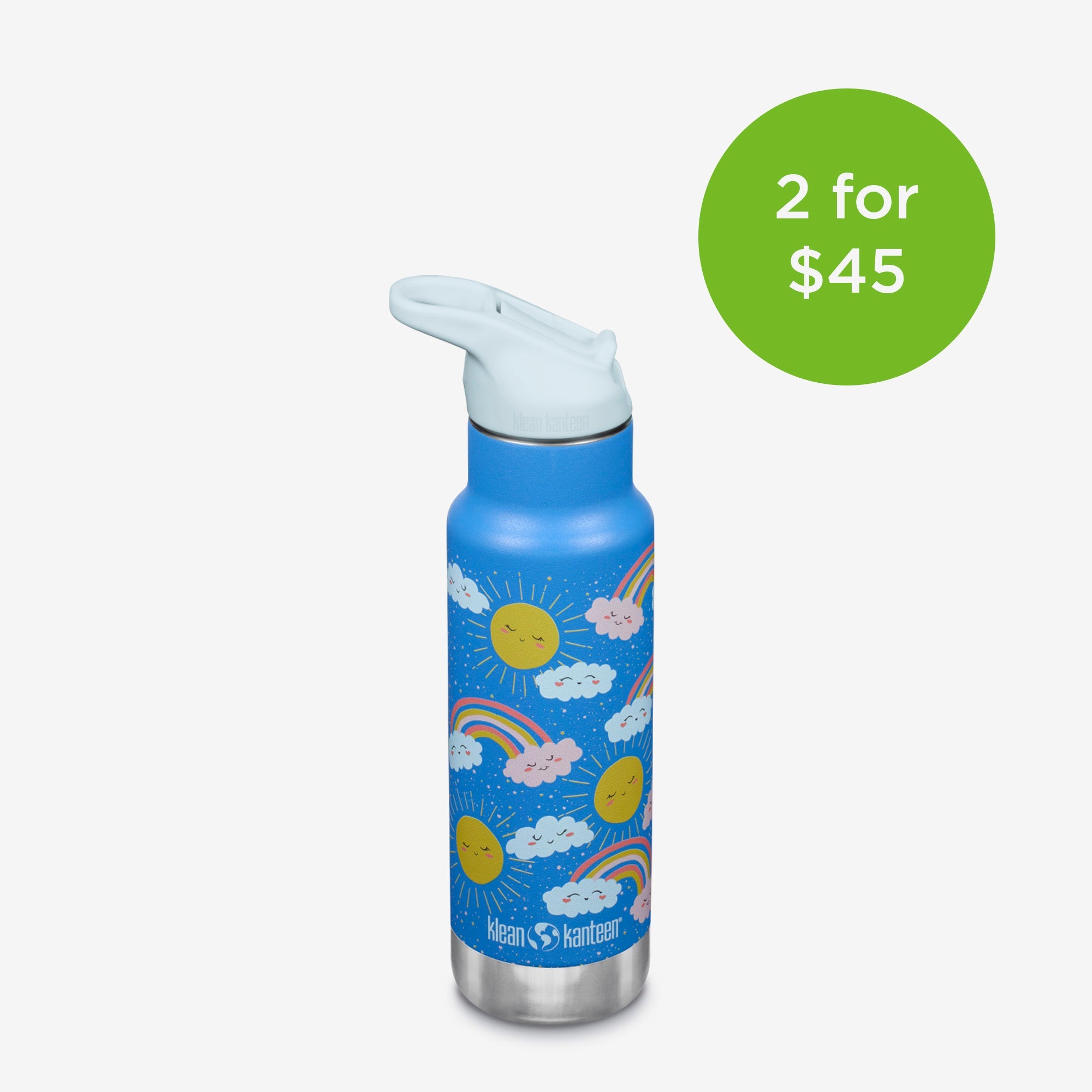 Klean Kanteen 12 oz Classic Kid's Insulated Water Bottle with Flip Seal Sport Cap and Straw