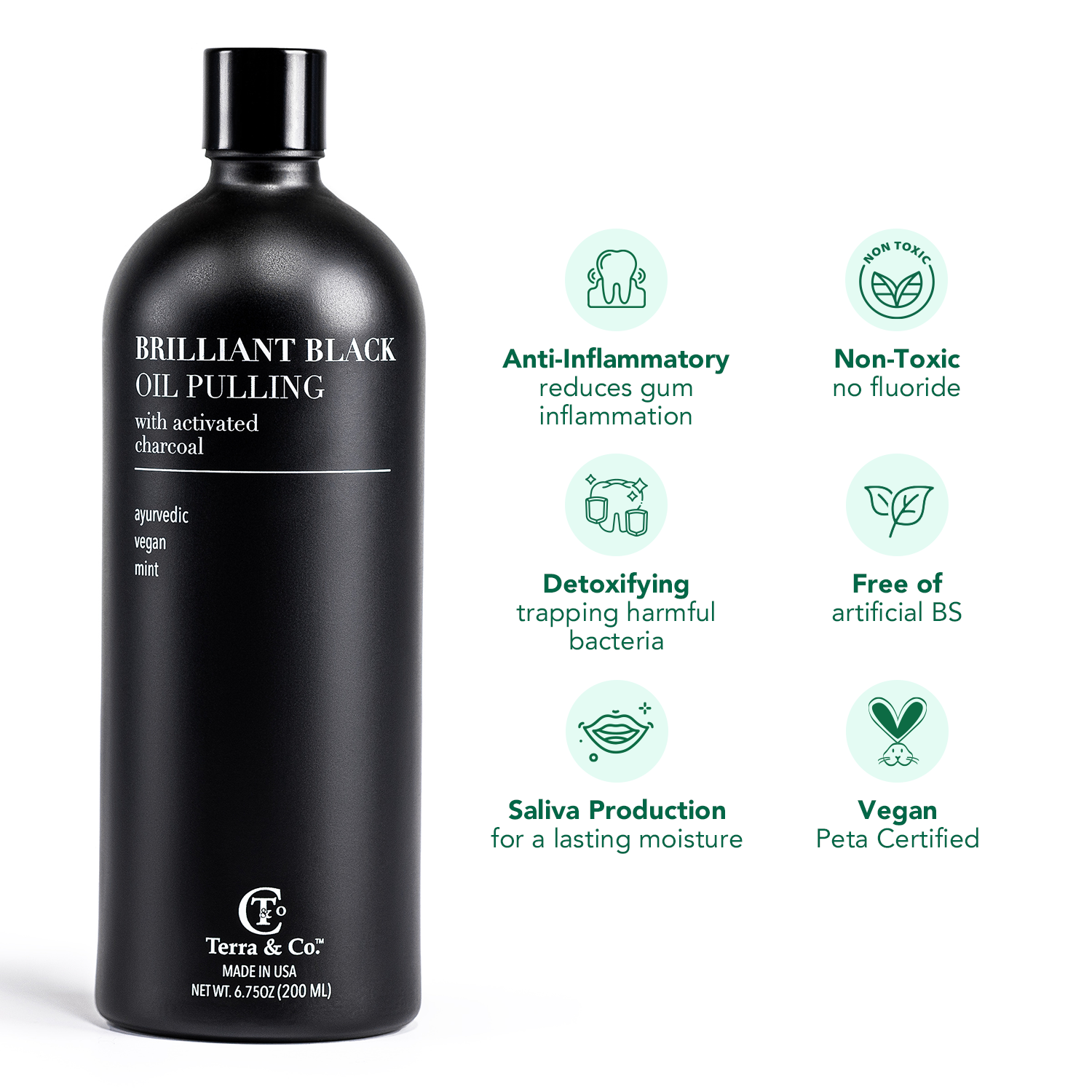 Terra & Co. Brilliant Black® Oil Pulling – Ayurvedic Mouthwash for Teeth Whitening, Detox & Gum Health