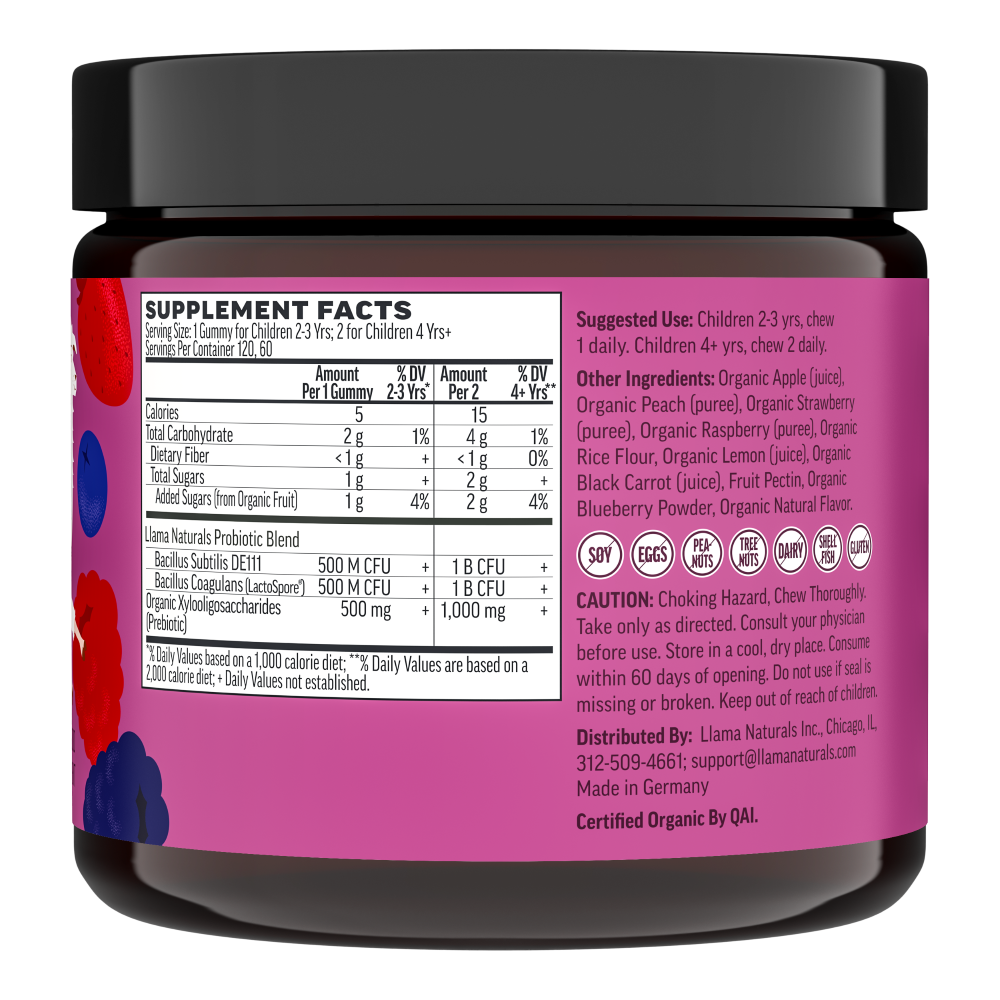 Llama Naturals Kids Prebiotic & Probiotic Gummies, Mixed Berry (120 ct)