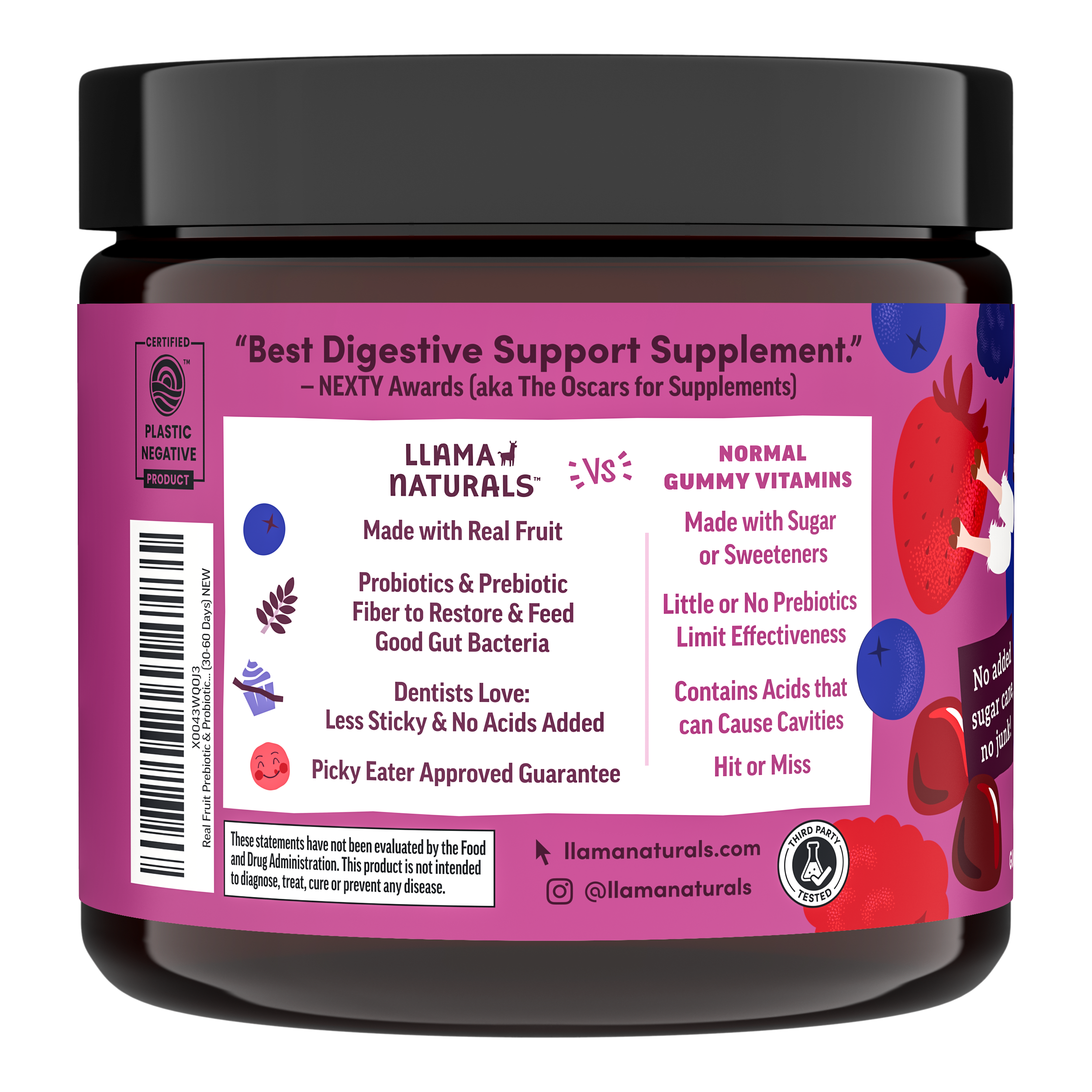 Llama Naturals Kids Prebiotic & Probiotic Gummies, Mixed Berry (120 ct)