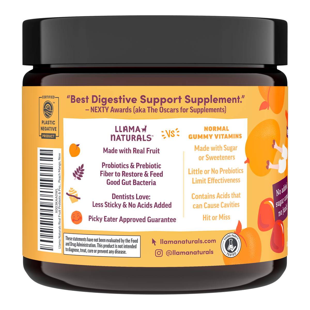 Llama Naturals Kids Prebiotic & Probiotic Gummies, Peach Mango (120 ct)