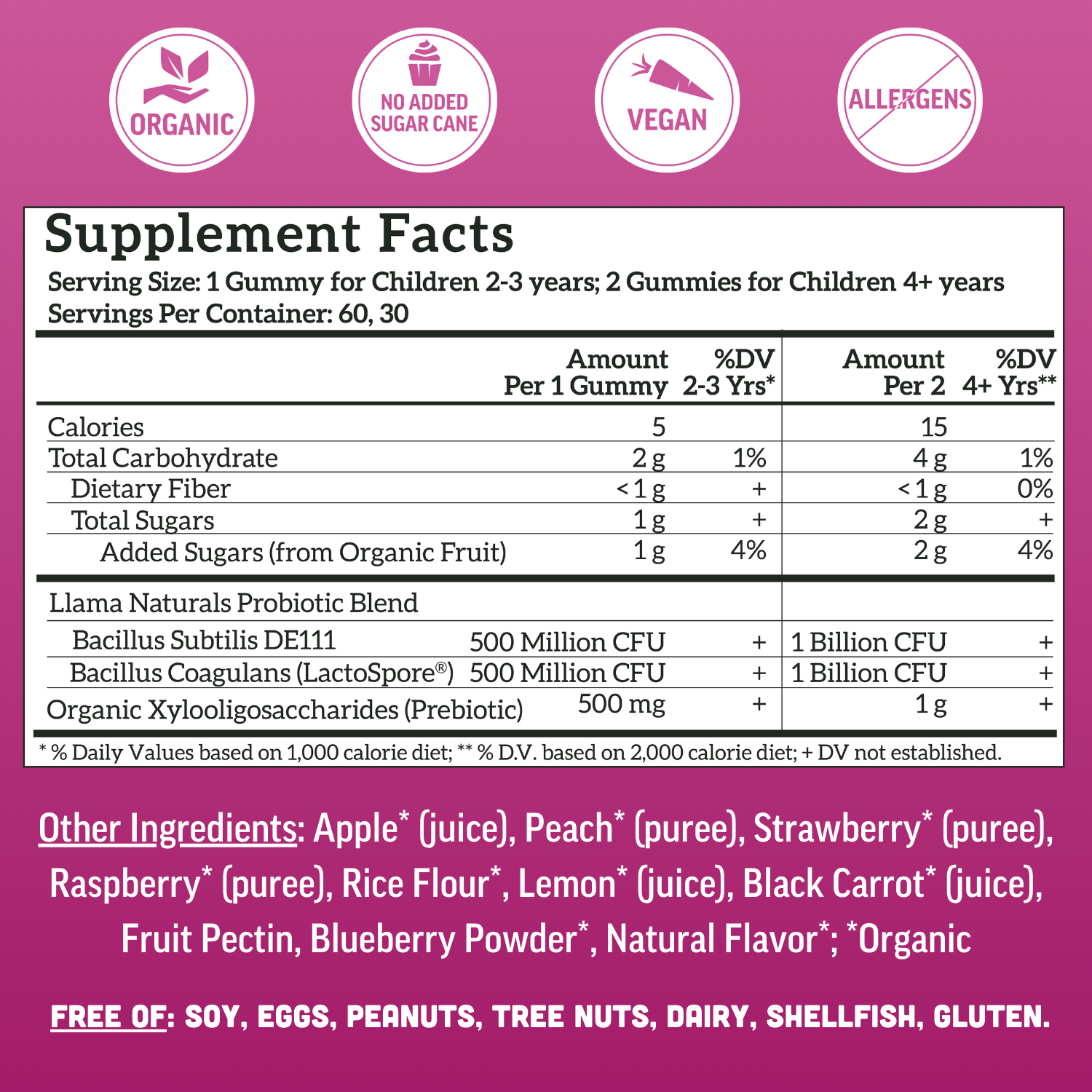 Llama Naturals Organic Kids Pre & Probiotic Gummies - Mixed Berry
