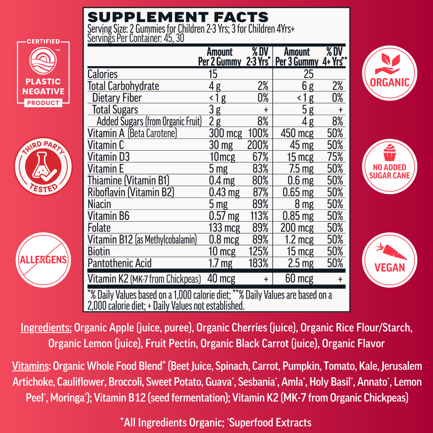 Llama Naturals Organic Kids Multivitamin - Cherry Gummies