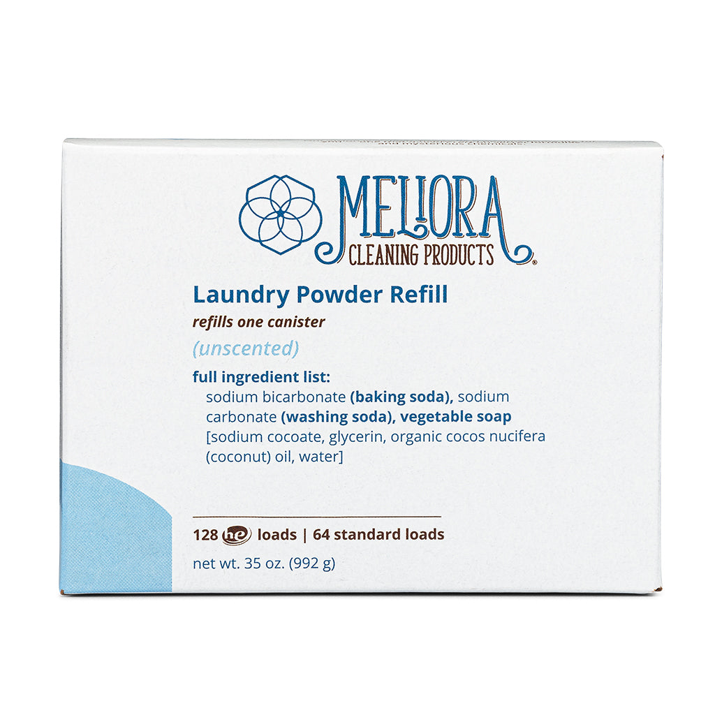 Meliora laundry powder refill box on a white background