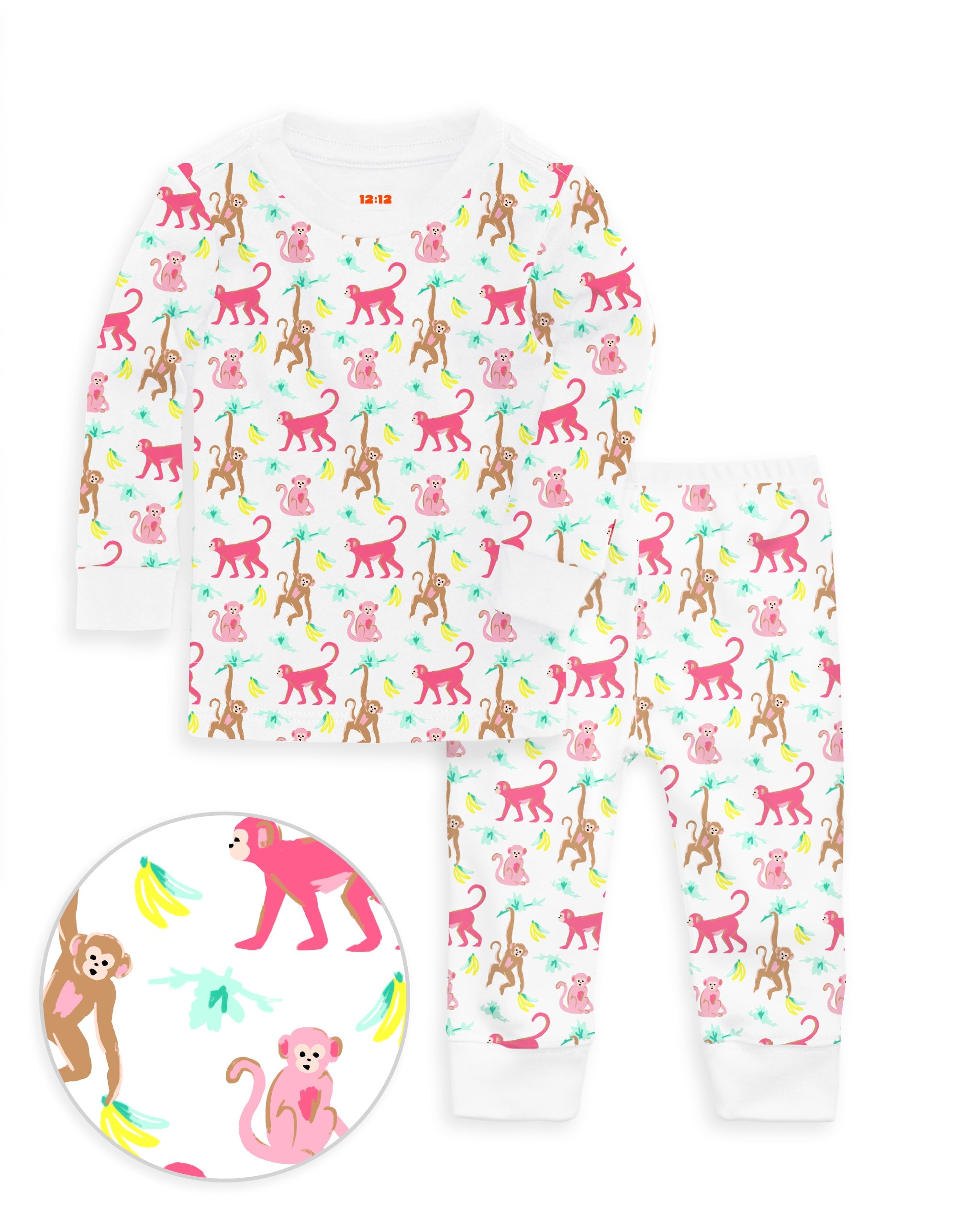12|12 The Organic Long Sleeve Pajama Set [Monkeying Around Pink]