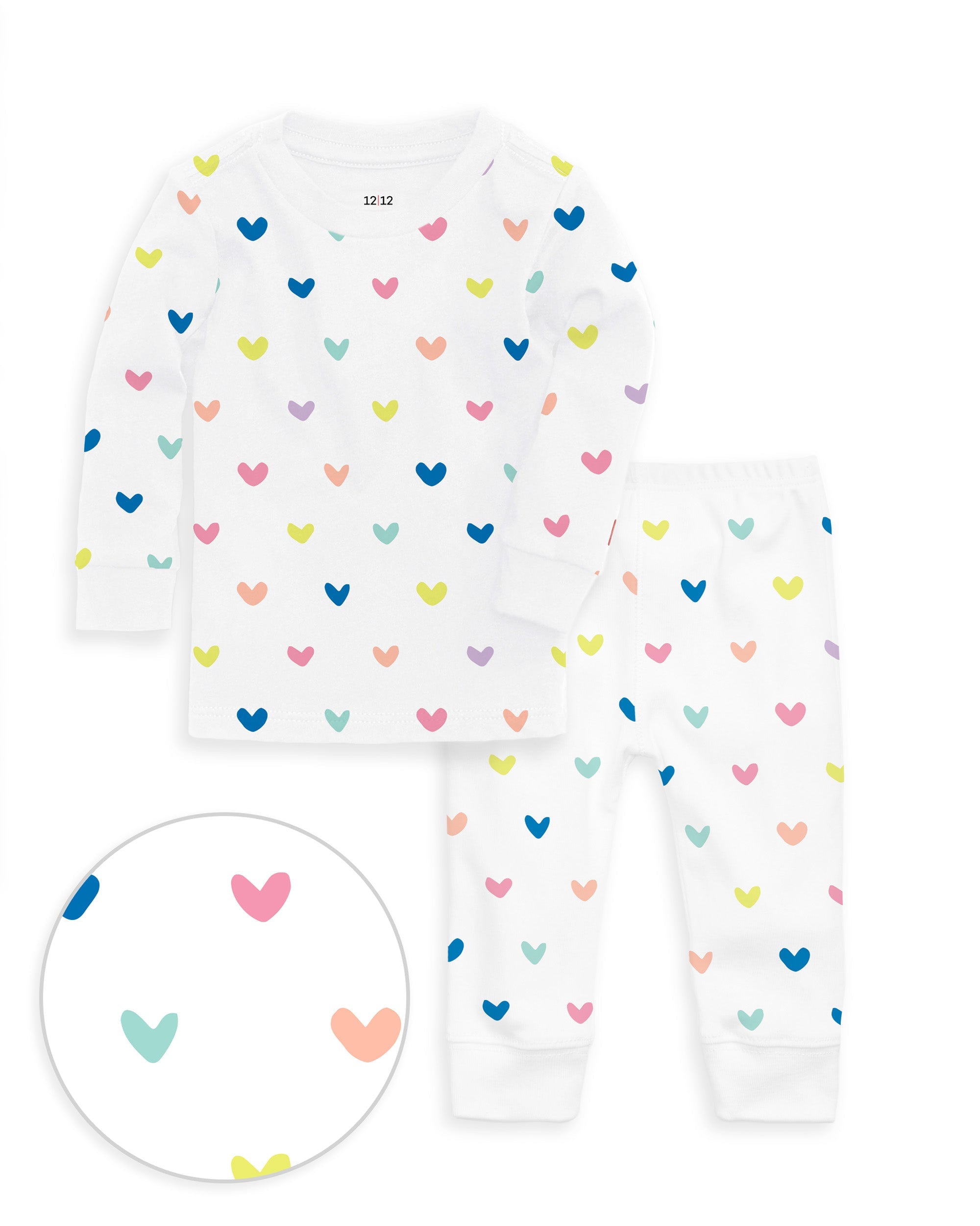 12|12 The Organic Long Sleeve Pajama Set [Rainbow Hearts]