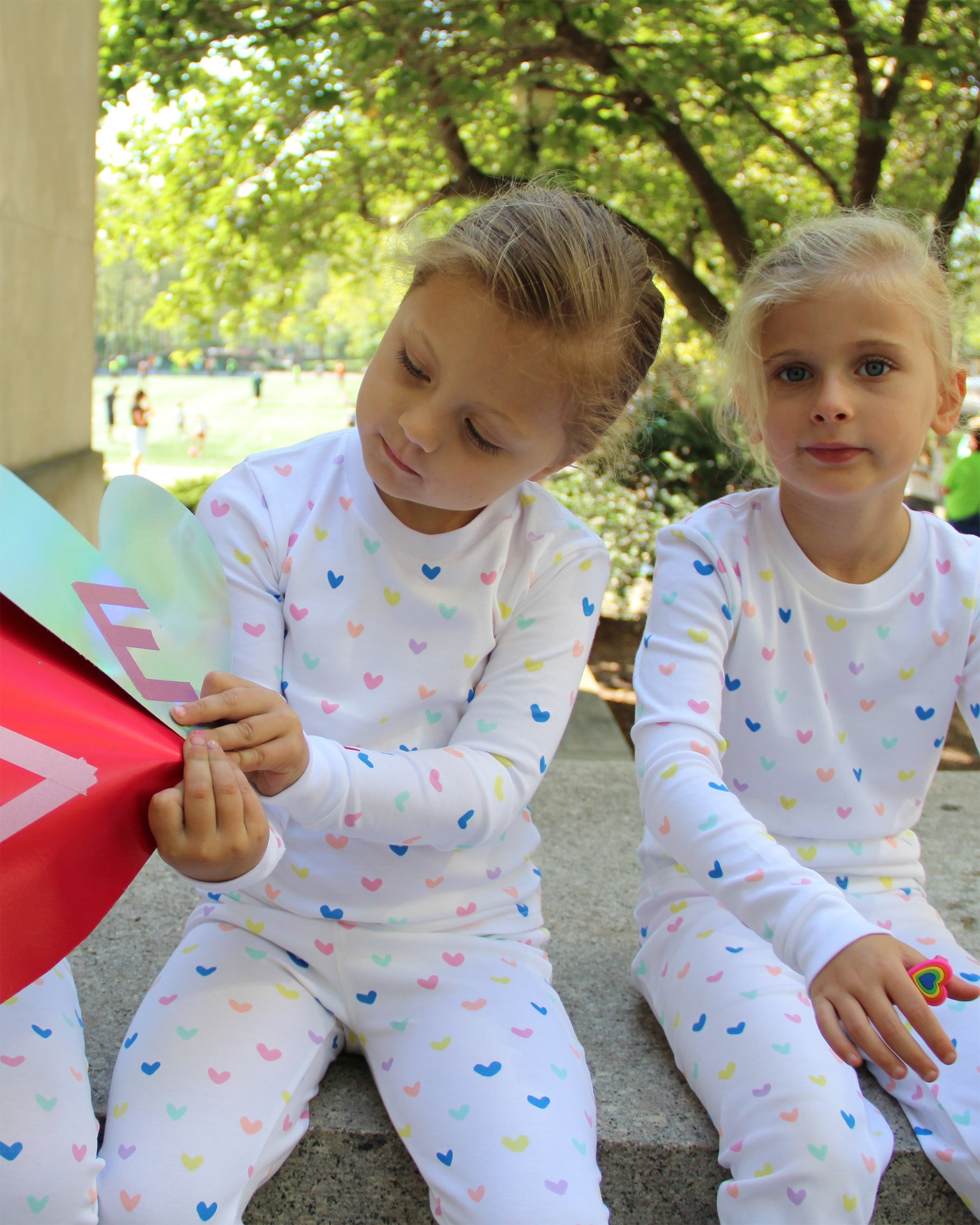 12|12 The Organic Long Sleeve Pajama Set [Rainbow Hearts]