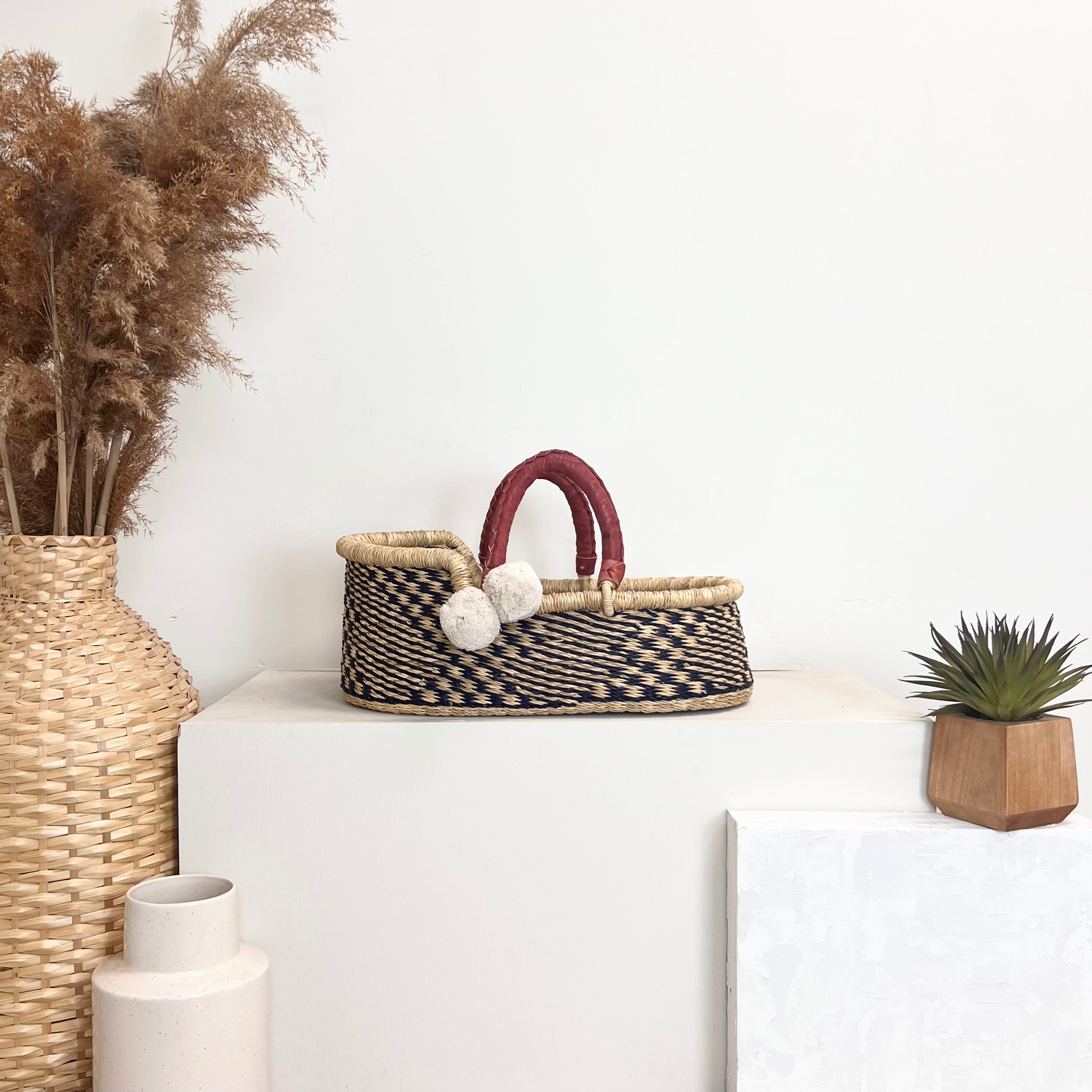 small woven plant basket Handwoven African Mini Moses Basket