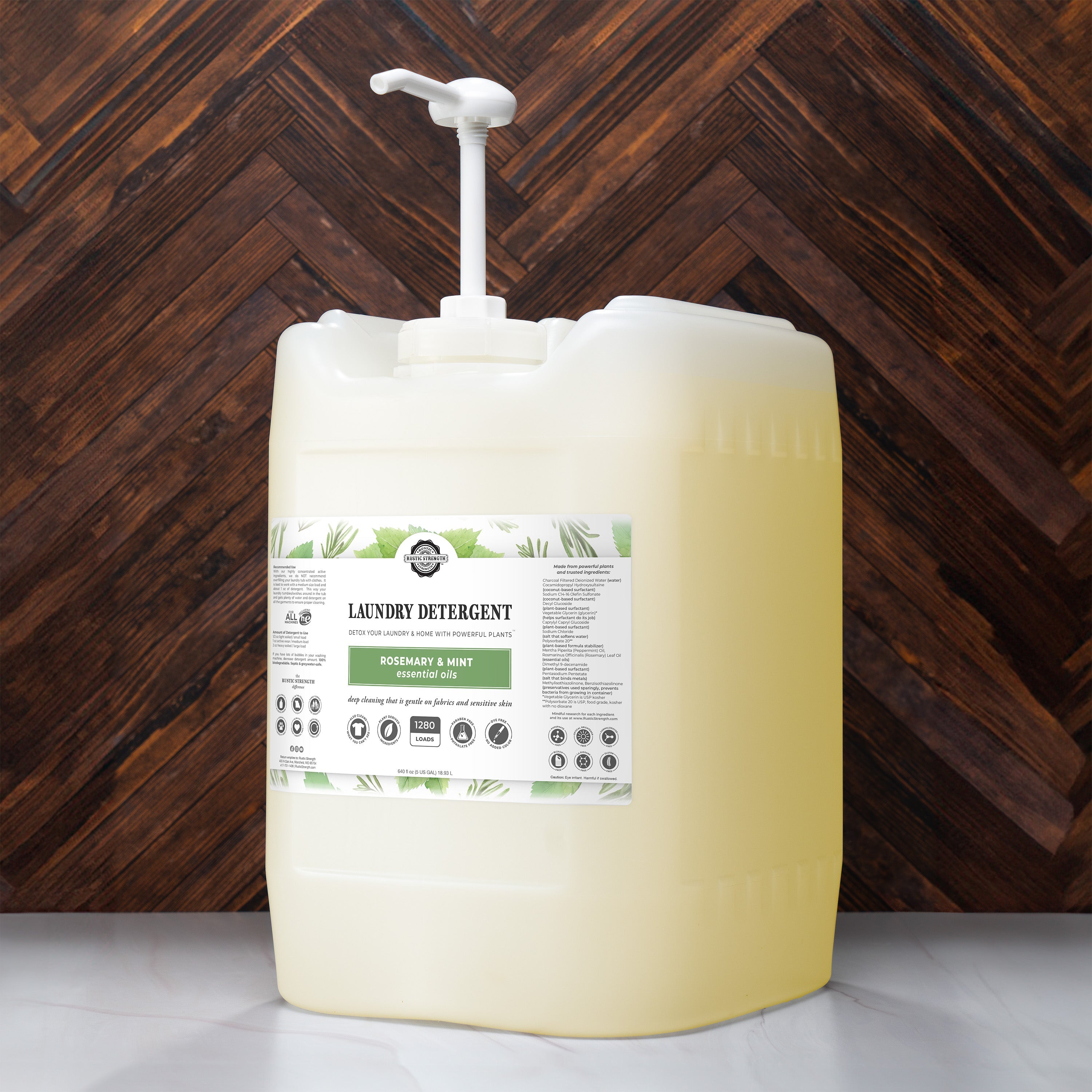 Rustic Strength Laundry Detergent | Rosemary & Mint | 5 Gallon Eco Jug with Pump or Spout