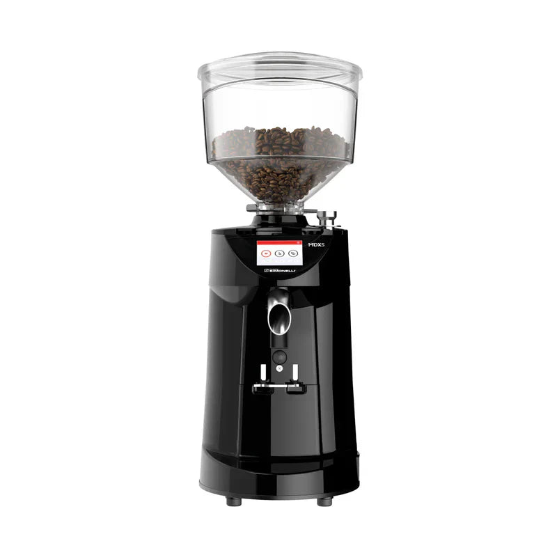 Black coffee grinder with clear container on a white background