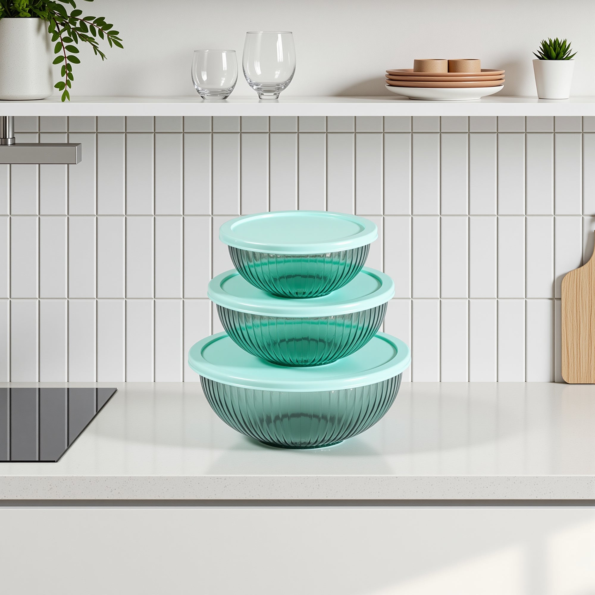 Genicook Borosilicate Glass Mixing Bowl Set - Diamond Blue