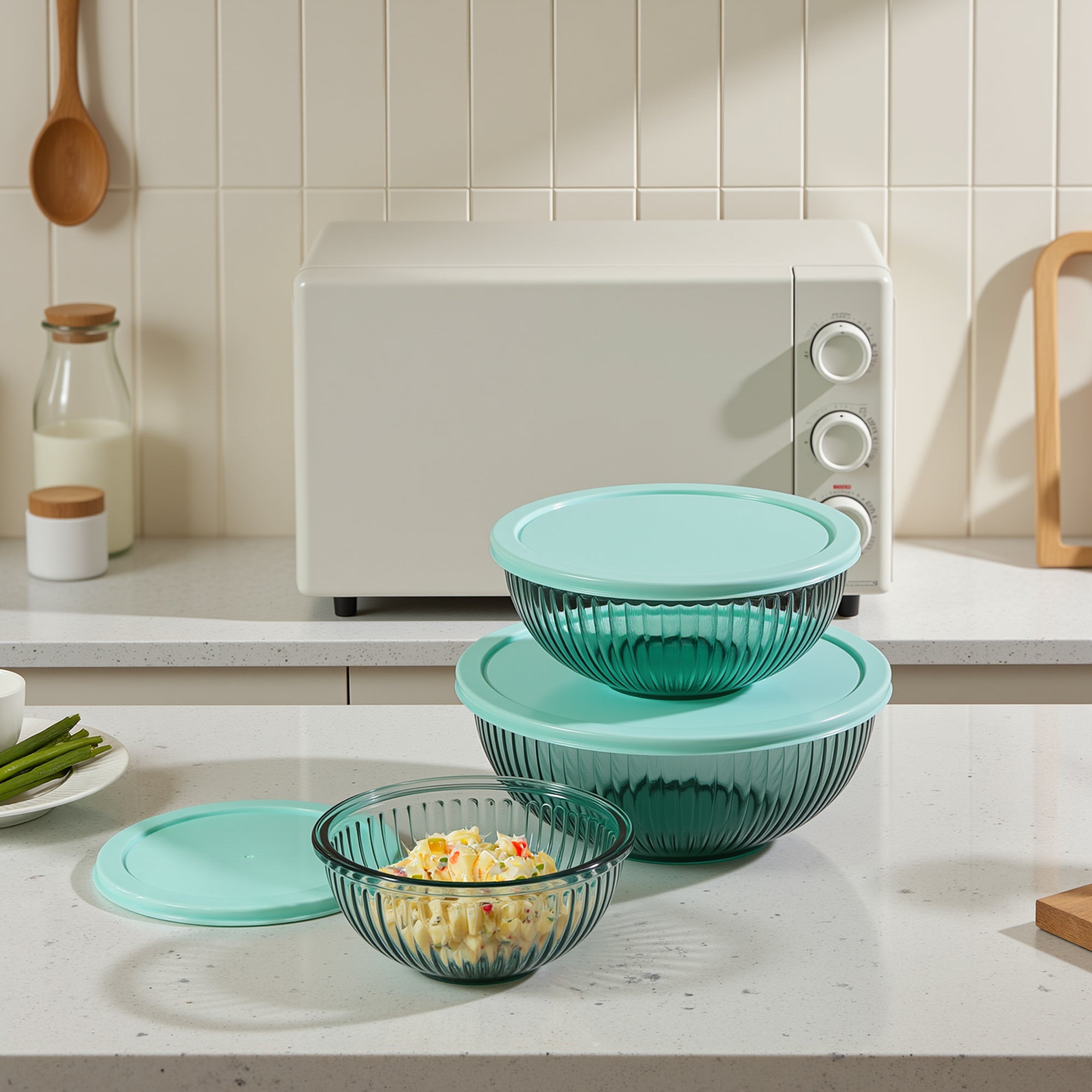 Genicook Borosilicate Glass Mixing Bowl Set - Diamond Blue