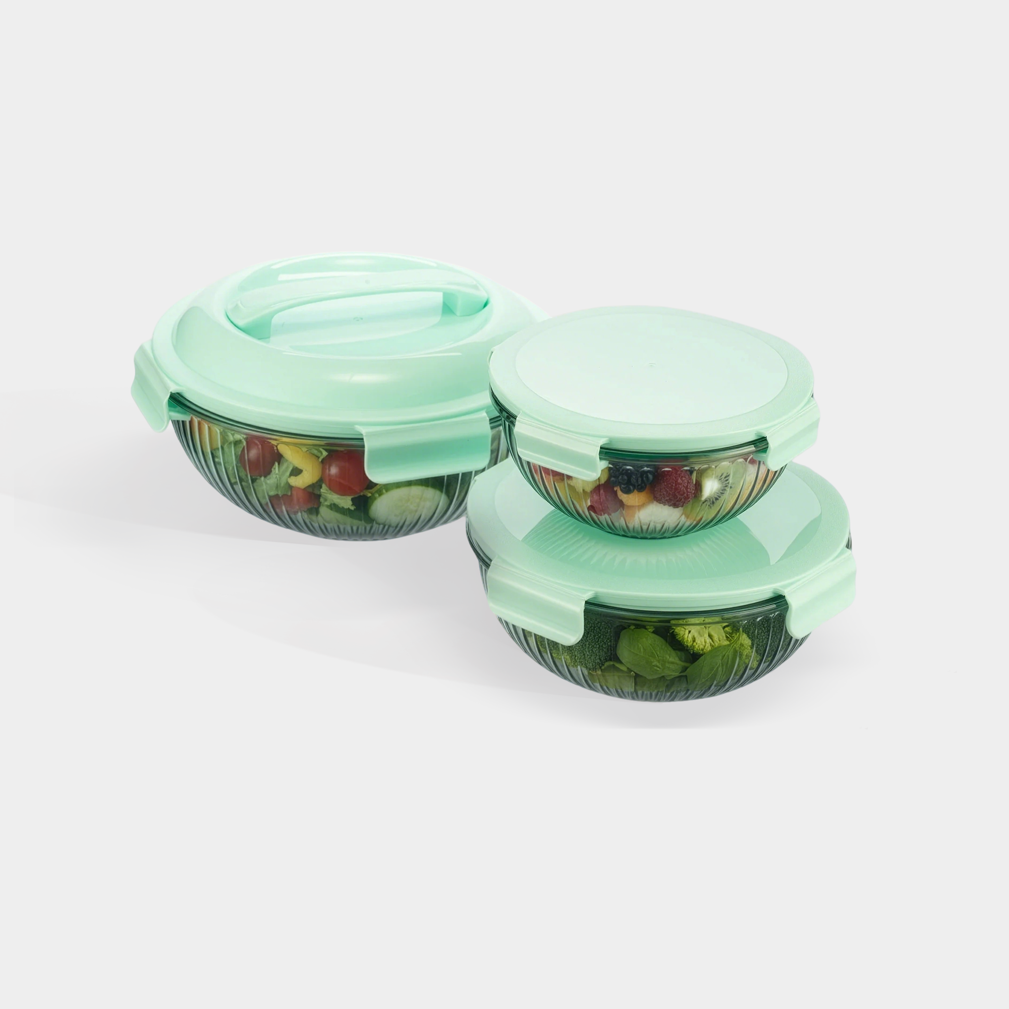 Genicook Borosilicate Glass Mixing Bowl Set- Diamond Blue (W/ Handle)