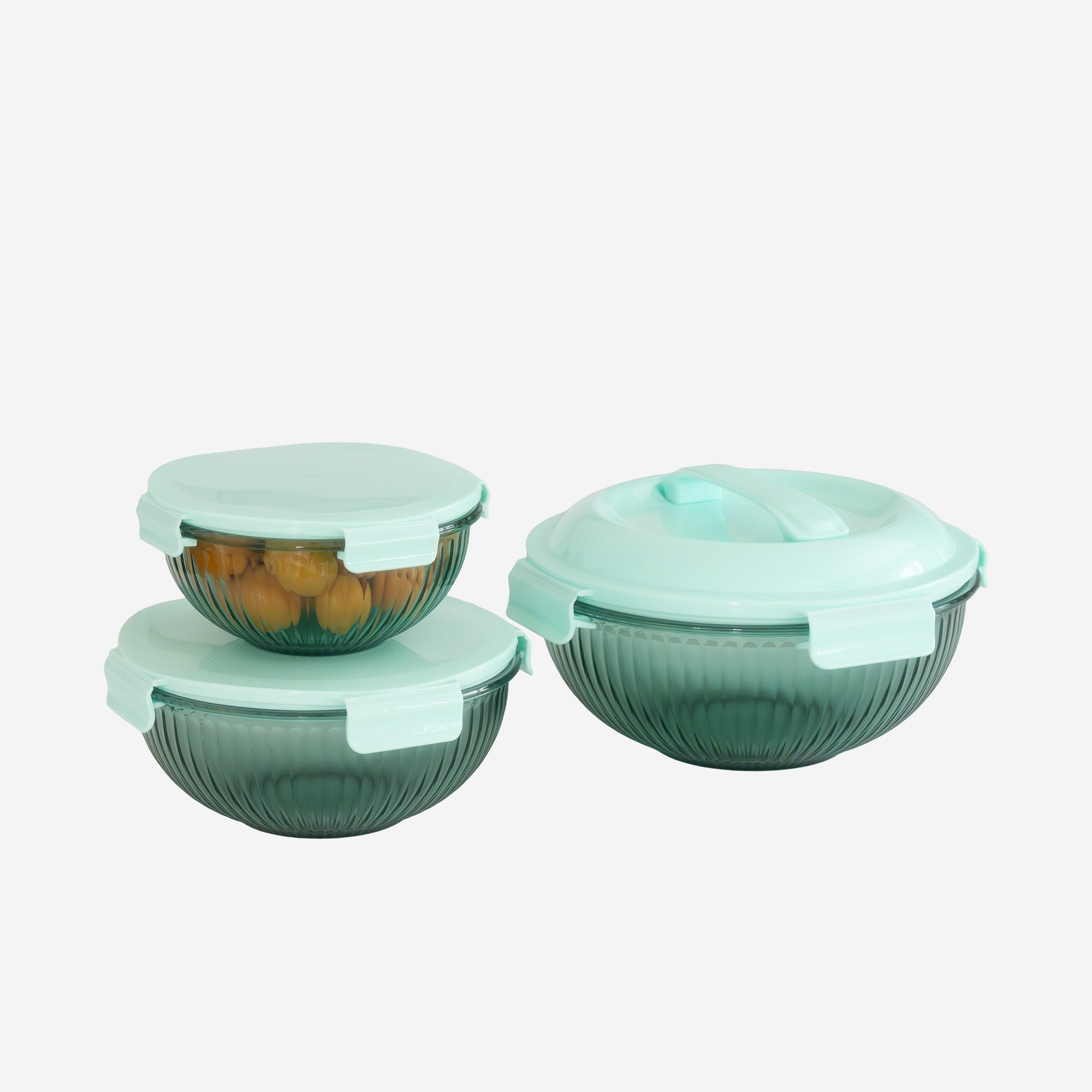 Genicook Borosilicate Glass Mixing Bowl Set- Diamond Blue (W/ Handle)