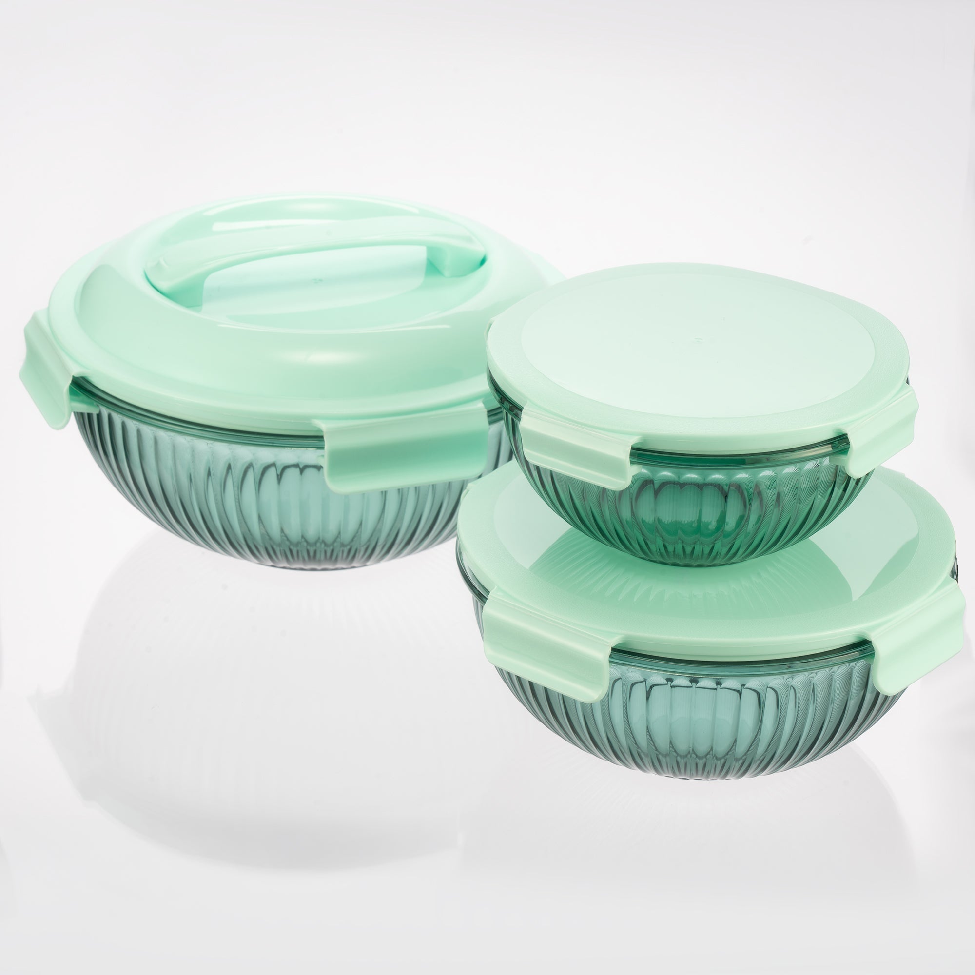 Genicook Borosilicate Glass Mixing Bowl Set- Diamond Blue (W/ Handle)