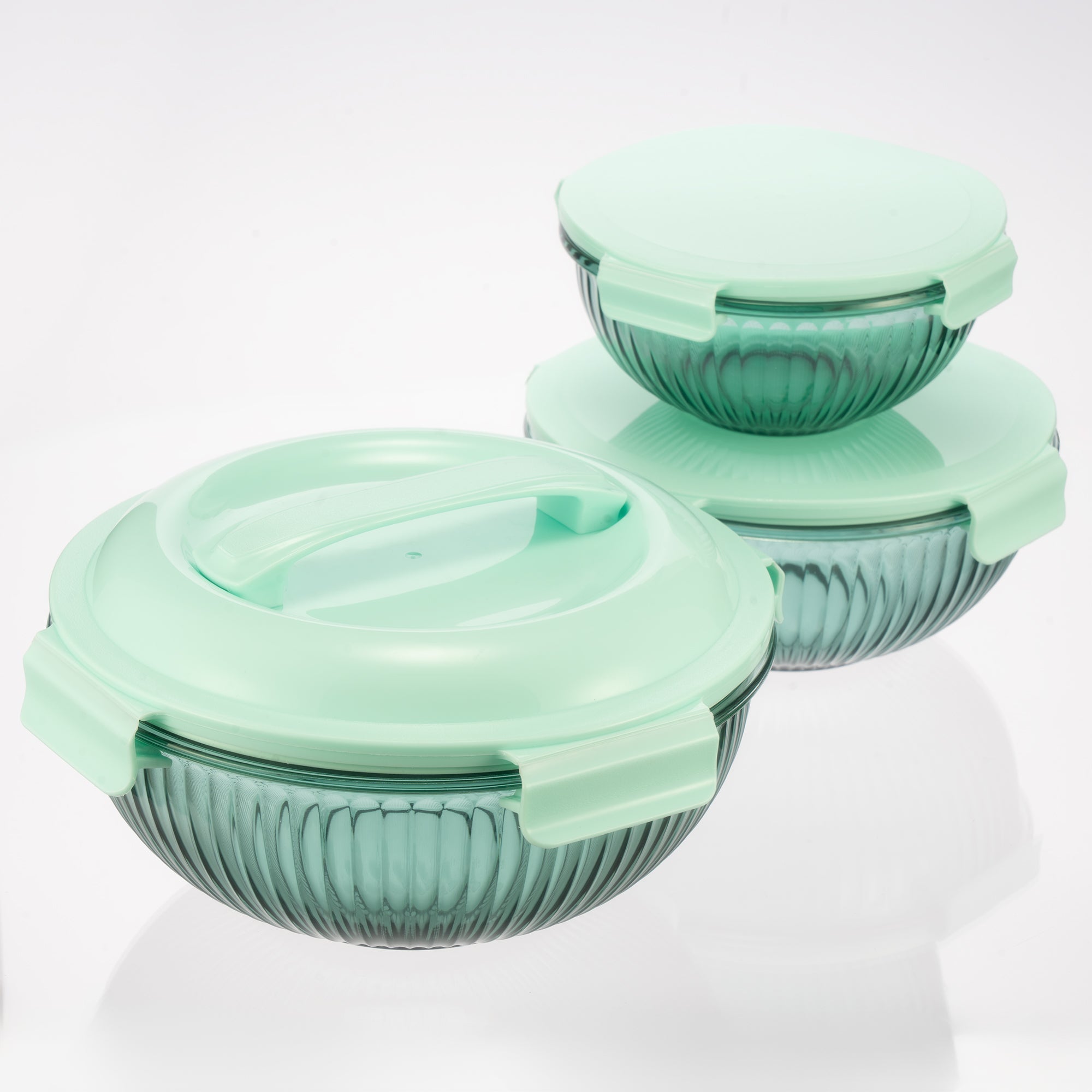 Genicook Borosilicate Glass Mixing Bowl Set- Diamond Blue (W/ Handle)