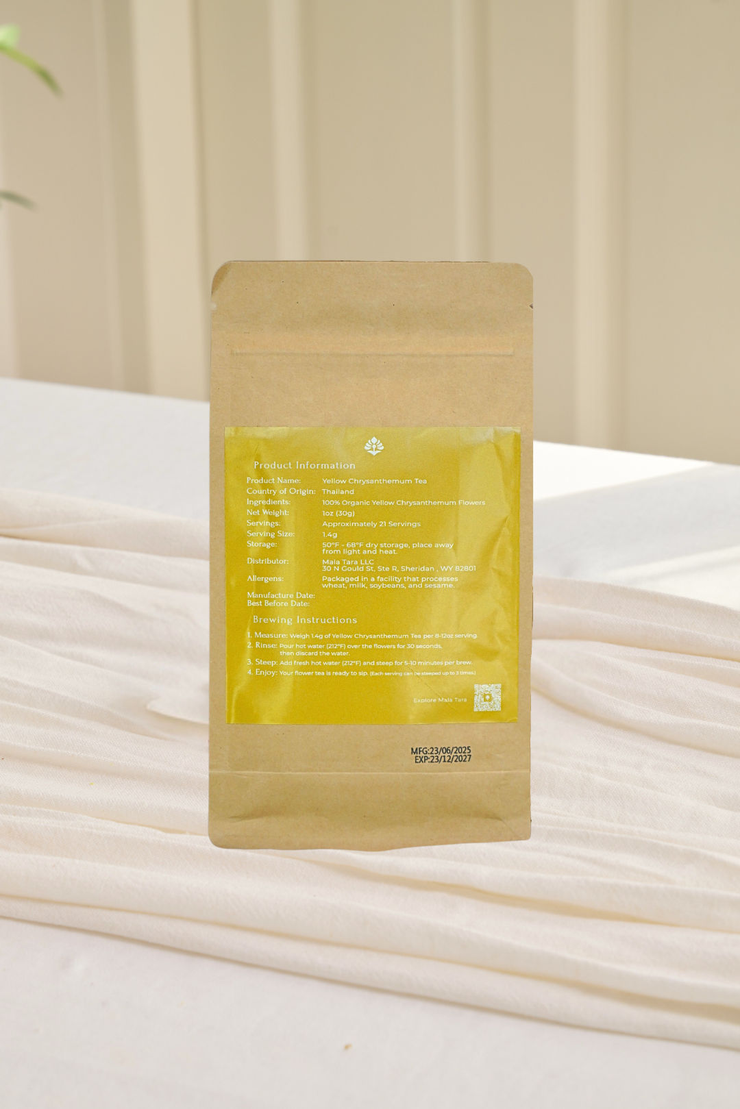 Mala Tara Yellow Chrysanthemum Whole Flower Tea Pouch