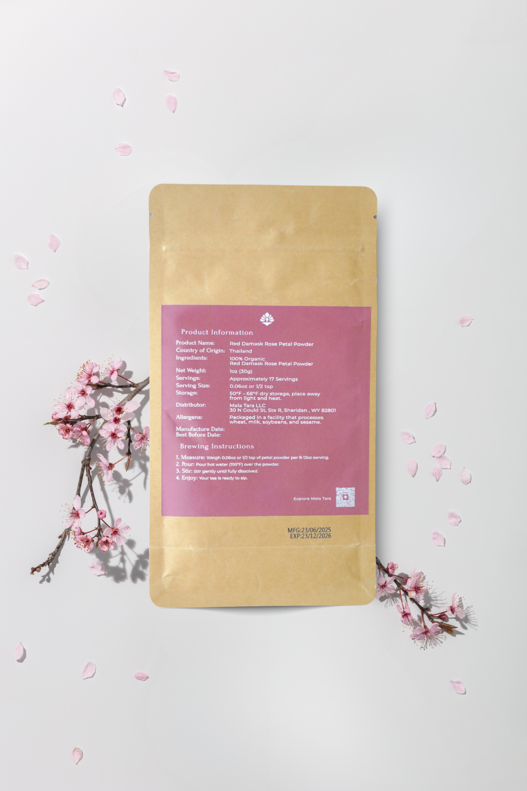 Mala Tara Red Damask Rose Petal Powder Pouch