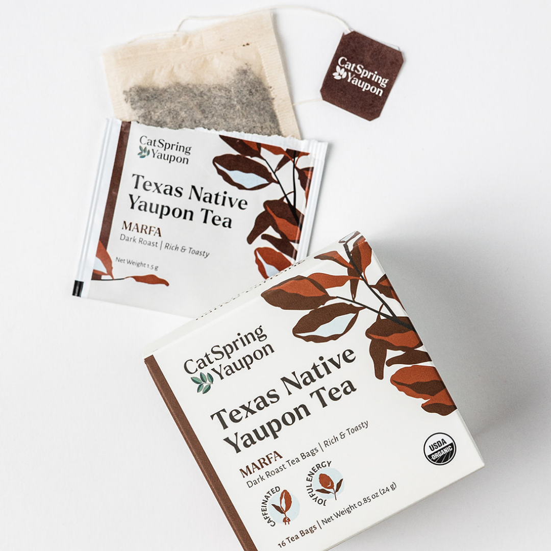 CatSpring Yaupon Marfa Dark Roast Yaupon — Black Yaupon Tea — Tea Bags (16 ct)