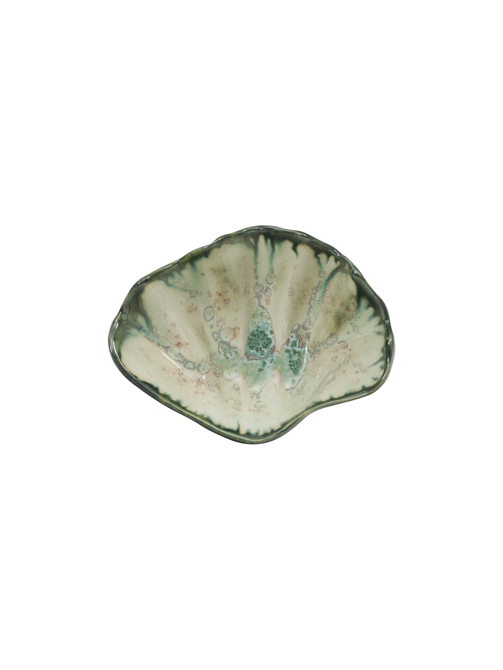 Green ceramic dish on a white background