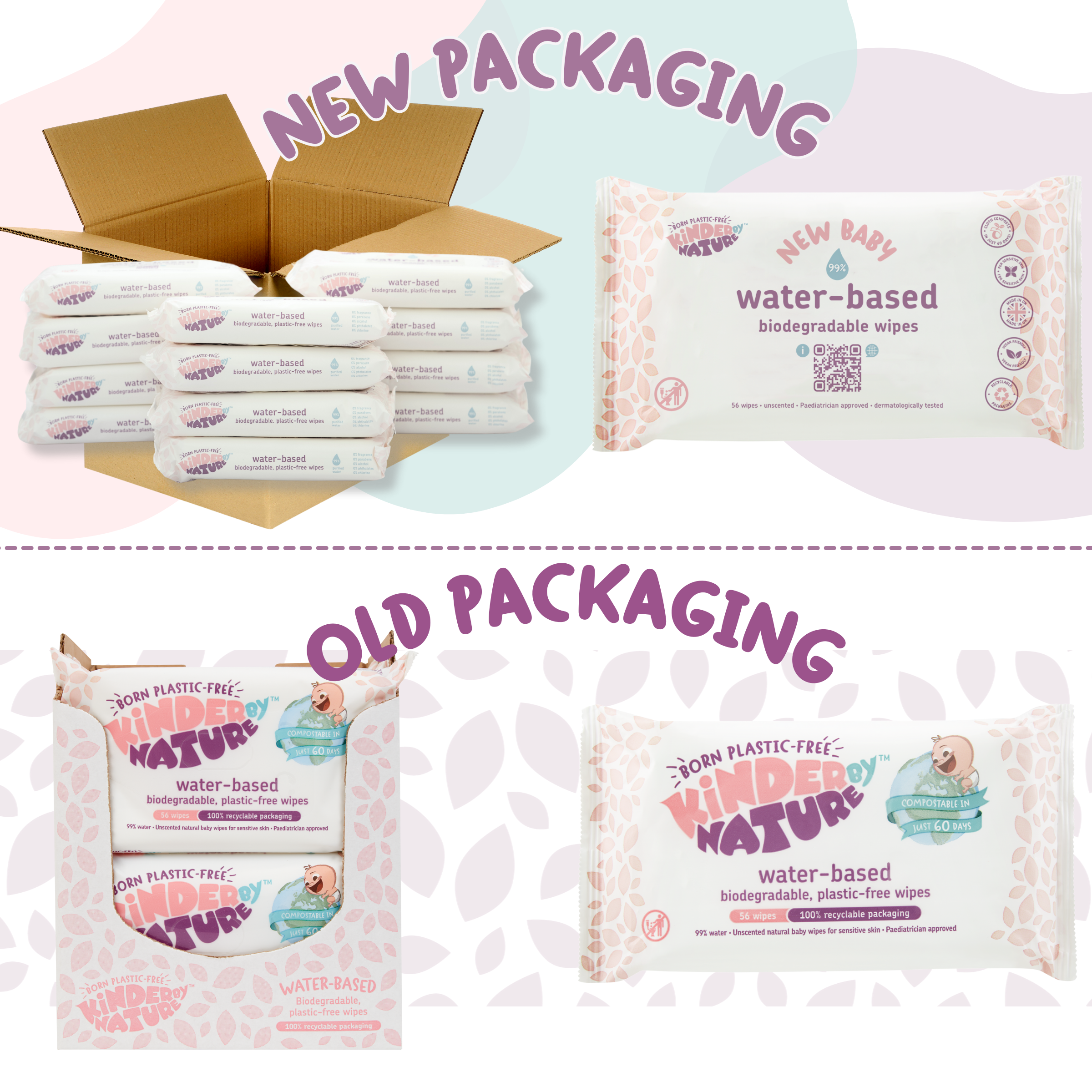 Kinder by Nature 100% Biodegradable Water-Based Baby Wipes - 672 Count (12 packs of 56 wipes)