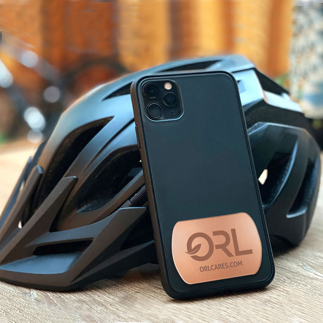Phone case with ORL logo on a helmet and phone