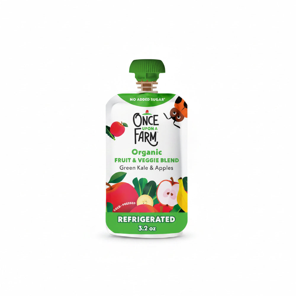 Once Upon a Farm Organic Fruit & Veggie Blend pouch on white background