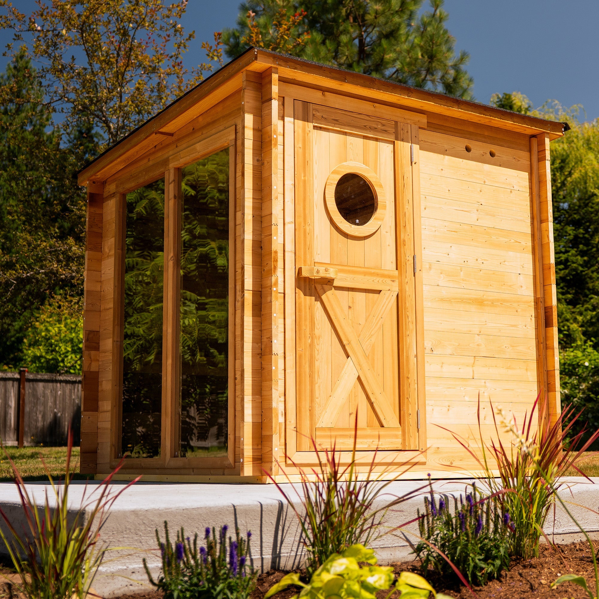 Redwood Outdoors Garden Outdoor Sauna - 8 Person w/ Harvia Spirit Wi-Fi 8kW Heater