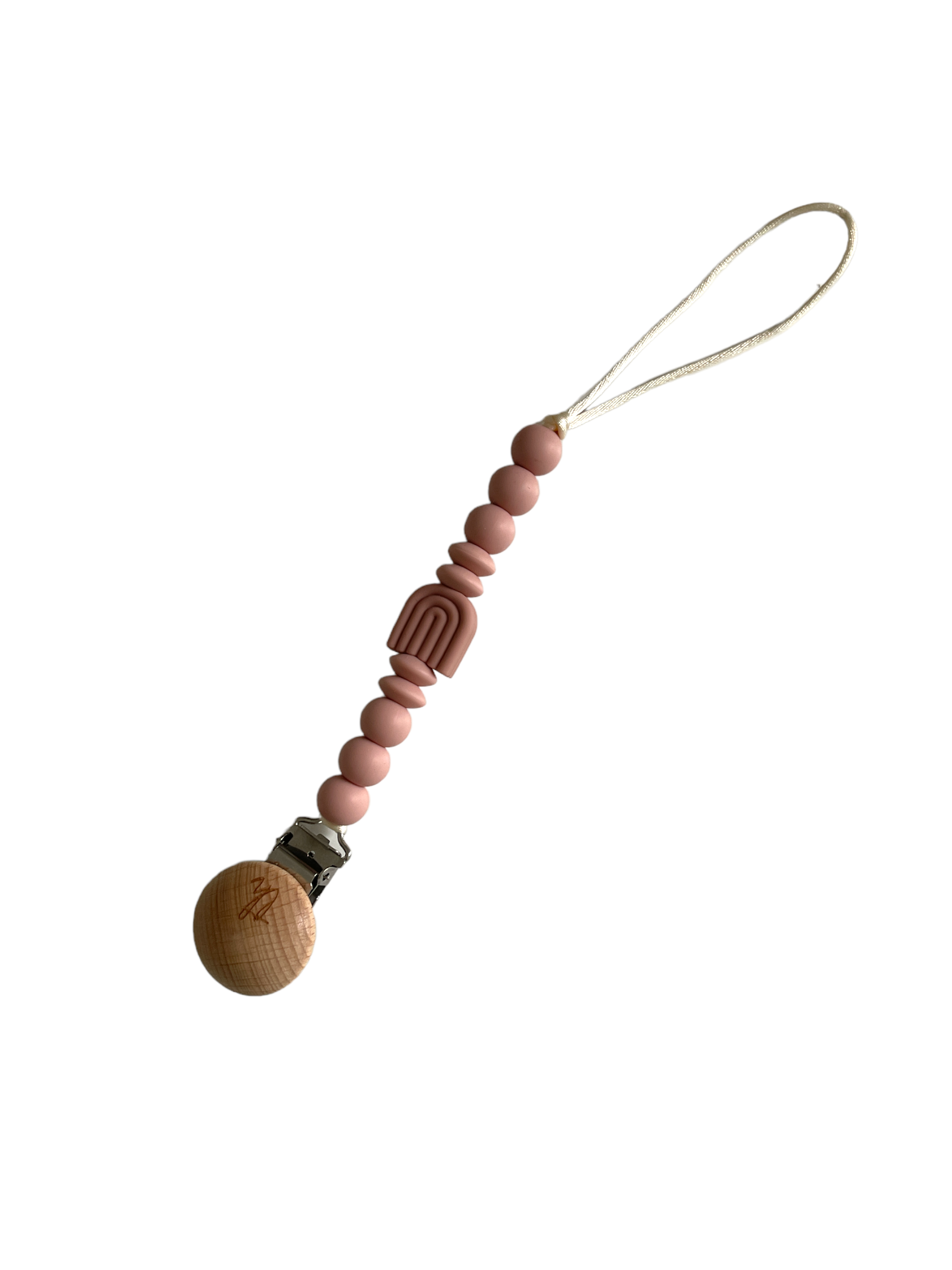 Beaded keychain with wooden charm on a white background