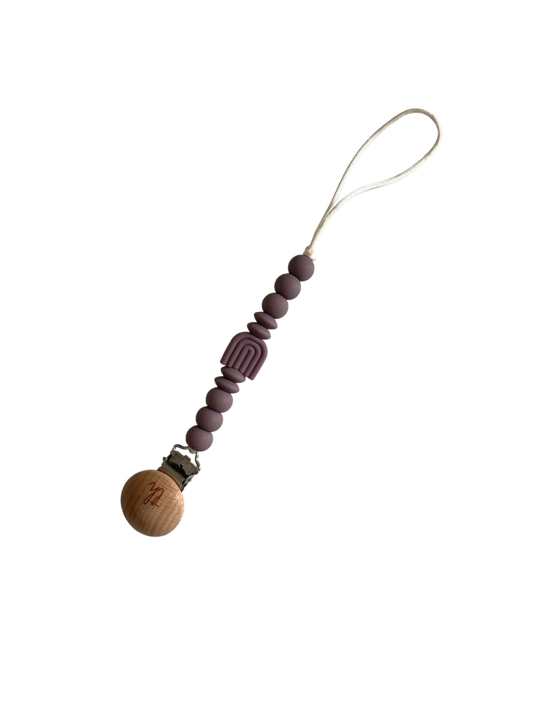 Beaded keychain with wooden charm on a white background