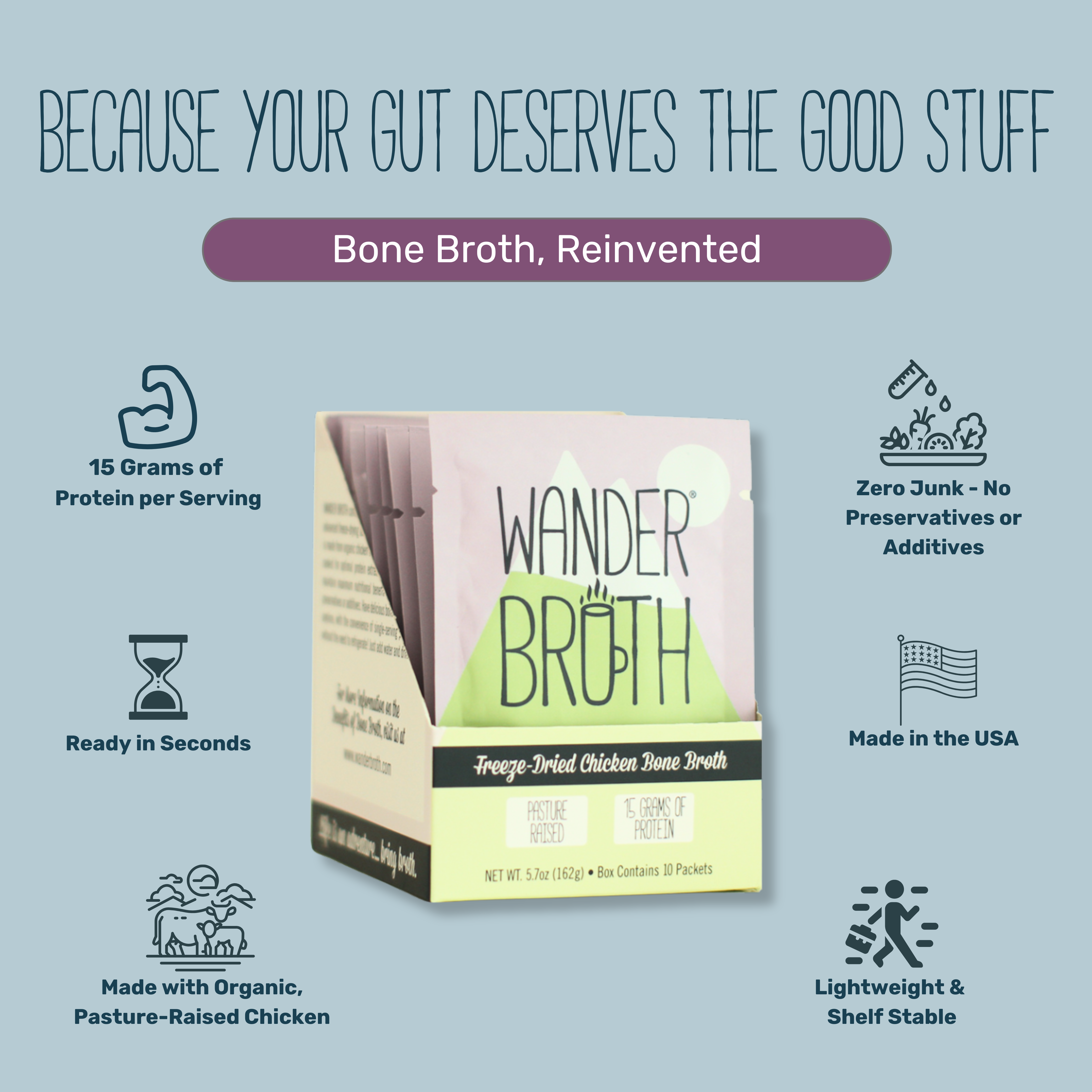Wander Broth Organic Pasture-Raised Chicken Bone Broth - 2 Pack