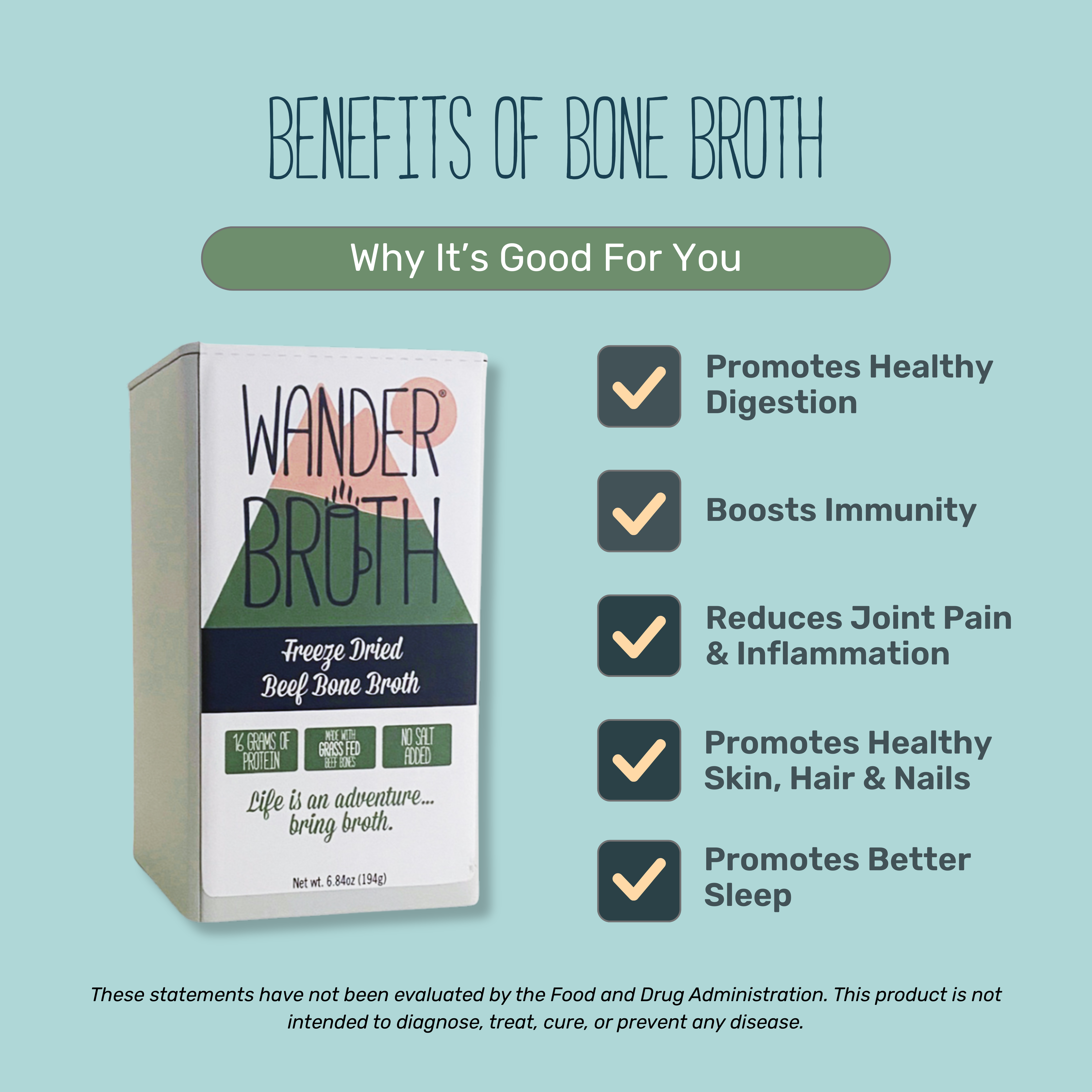 Wander Broth No Salt Added Grass-Fed Beef Bone Broth - Bulk - 2 Pack
