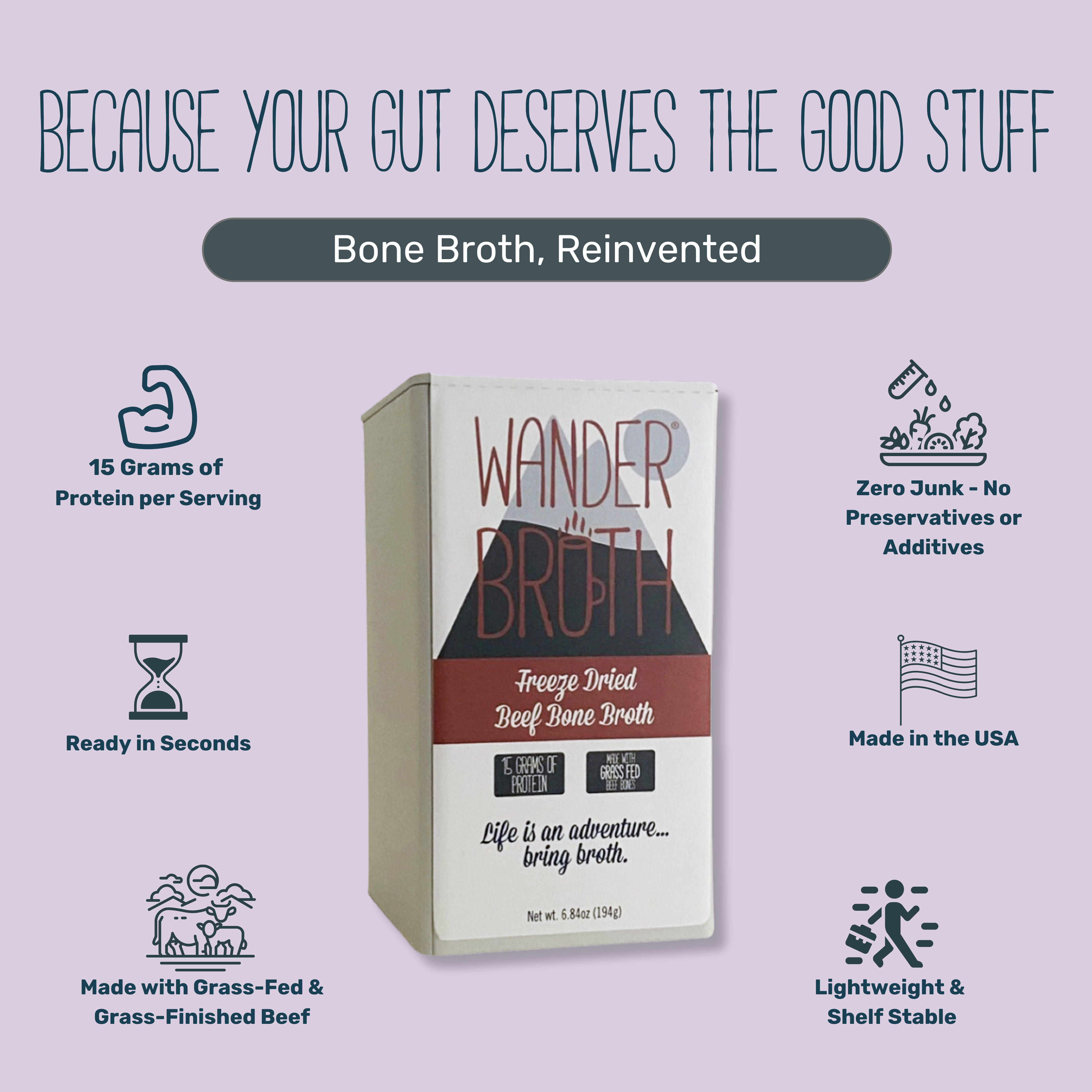Wander Broth Grass-Fed Beef Bone Broth - Bulk - 2 Pack