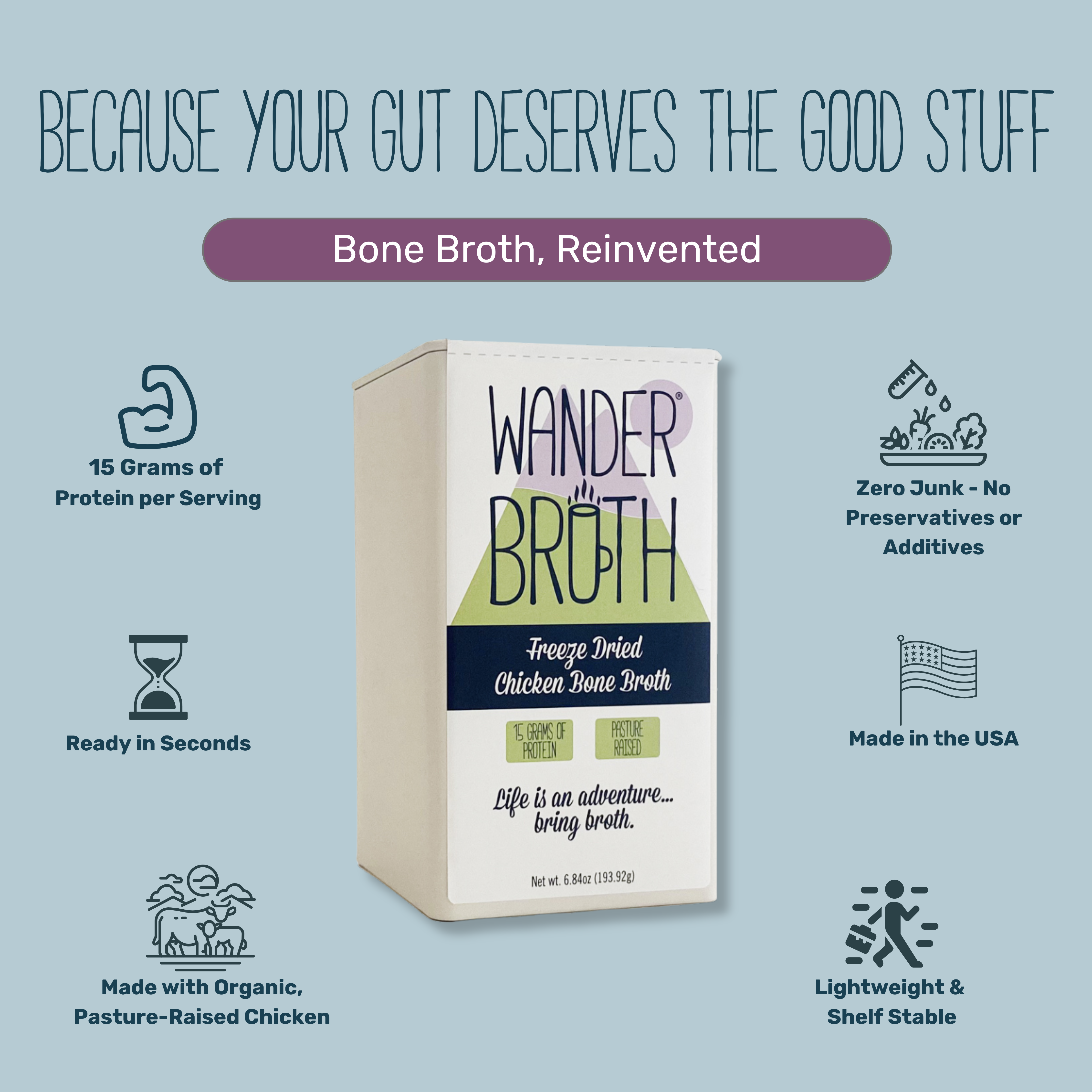 Wander Broth Organic Pasture-Raised Chicken Bone Broth - Bulk - 2 Pack