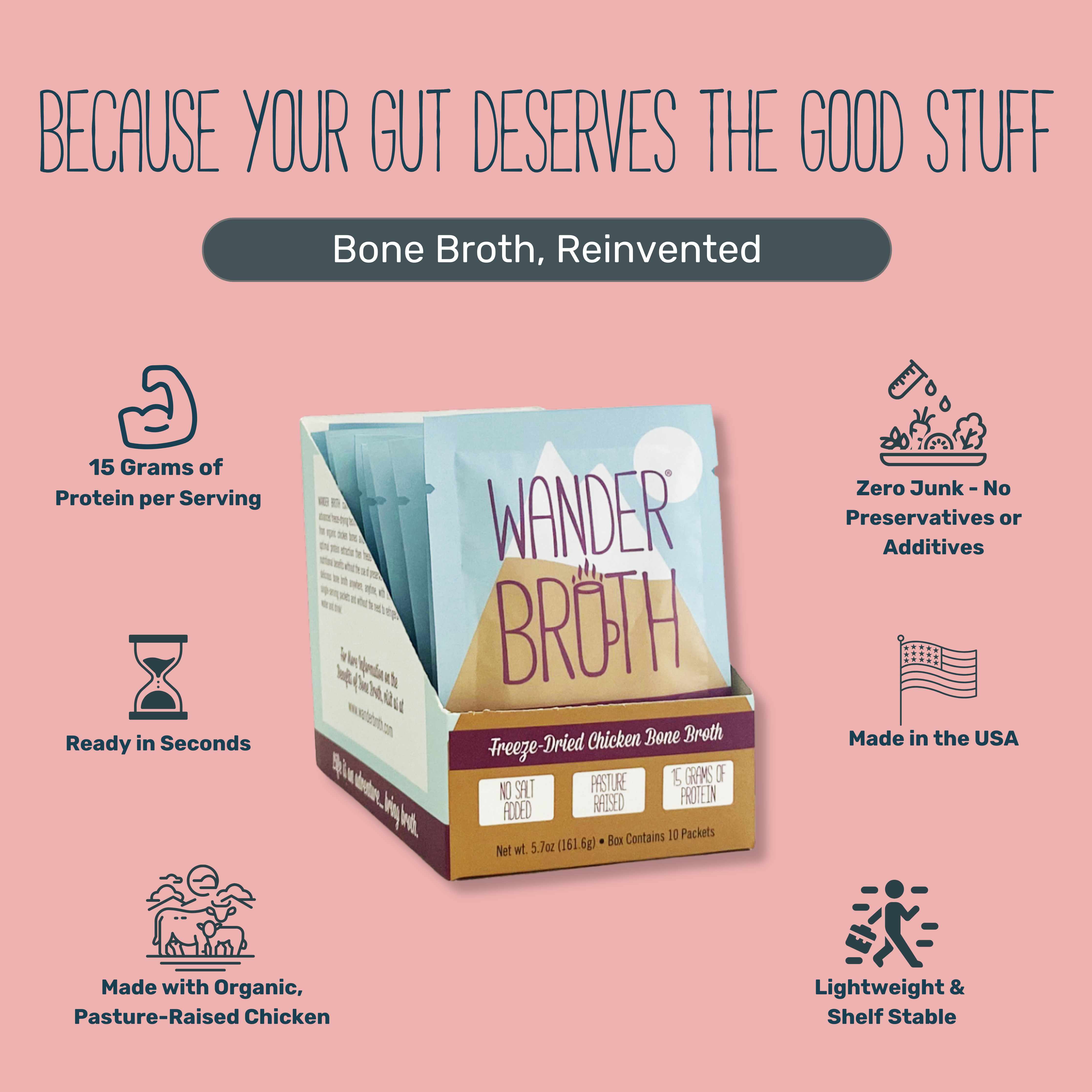 Wander Broth No Salt Added Organic Pasture-Raised Chicken Bone Broth - 2 Pack
