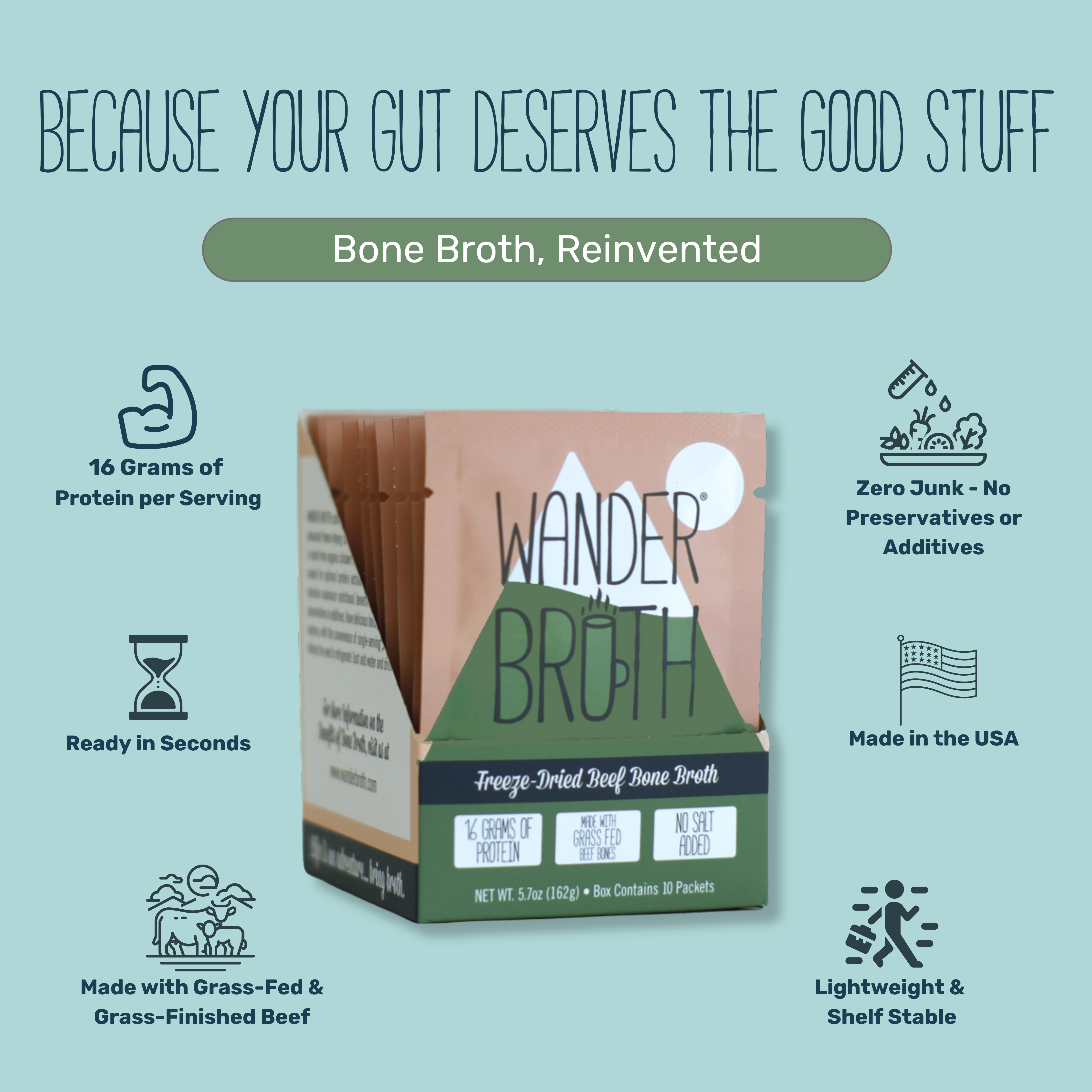 Wander Broth No Salt Added Grass-Fed Beef Bone Broth - 2 Pack