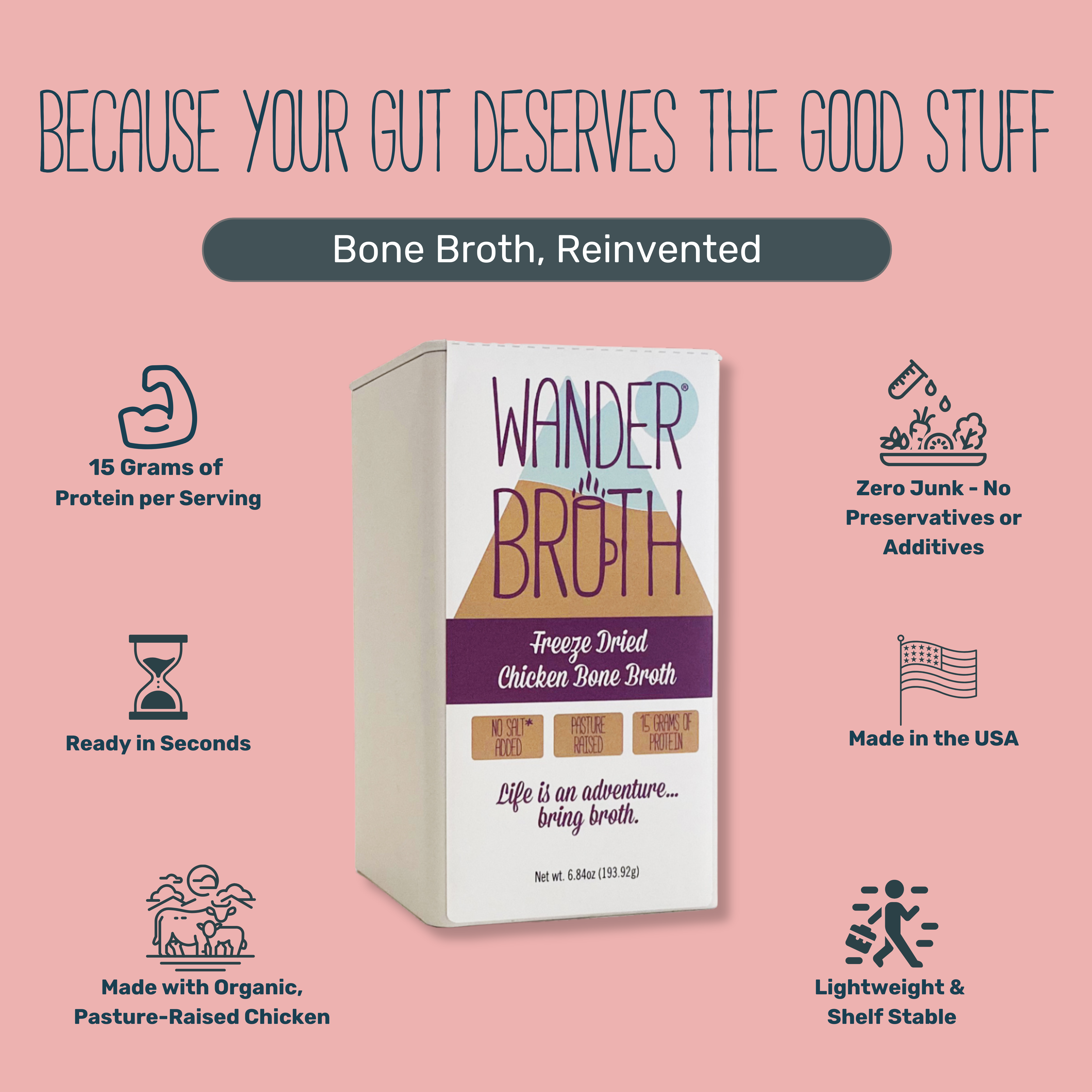 Wander Broth No Salt Added Organic Pasture-Raised Chicken Bone Broth - Bulk - 2 Pack