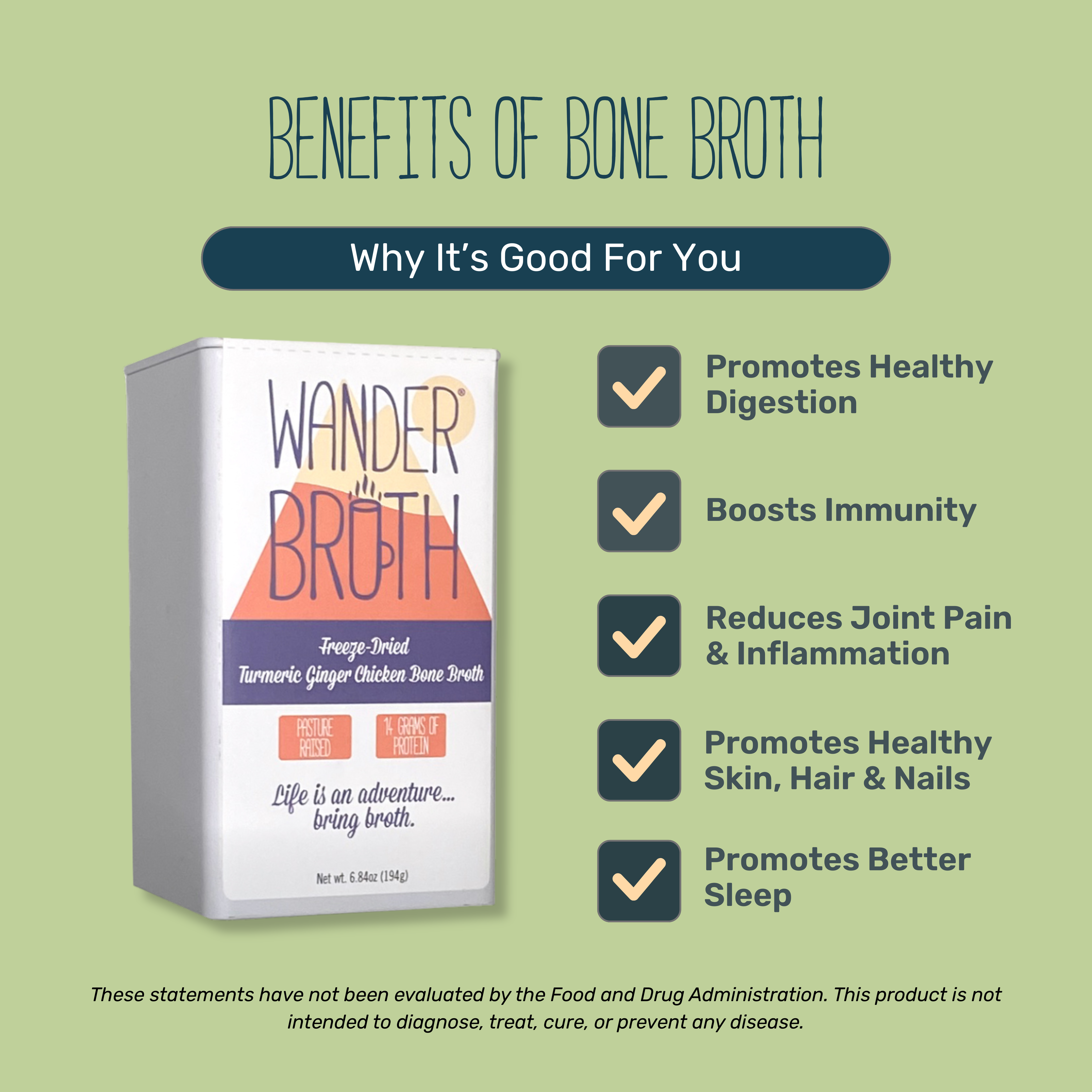 Wander Broth Organic Pasture-Raised Turmeric Ginger Chicken Bone Broth - Bulk - 2 Pack