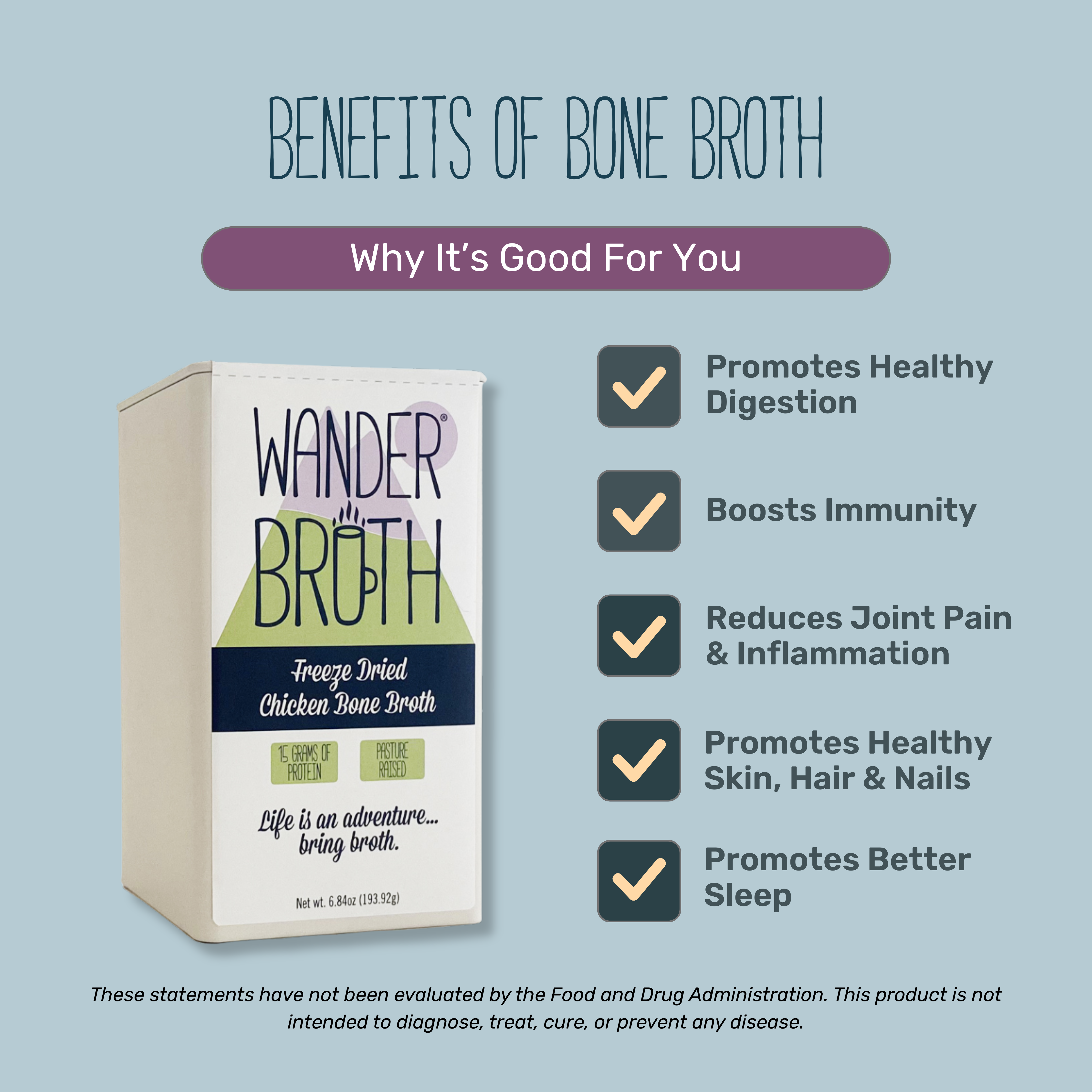 Wander Broth Organic Pasture-Raised Chicken Bone Broth - Bulk - 2 Pack